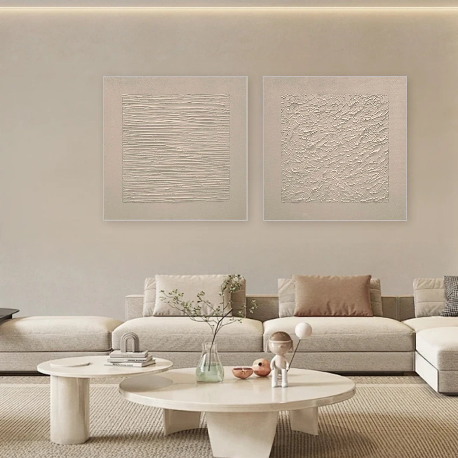 Beige Minimalist Textured Canvas Art Set of 2 #MZ105