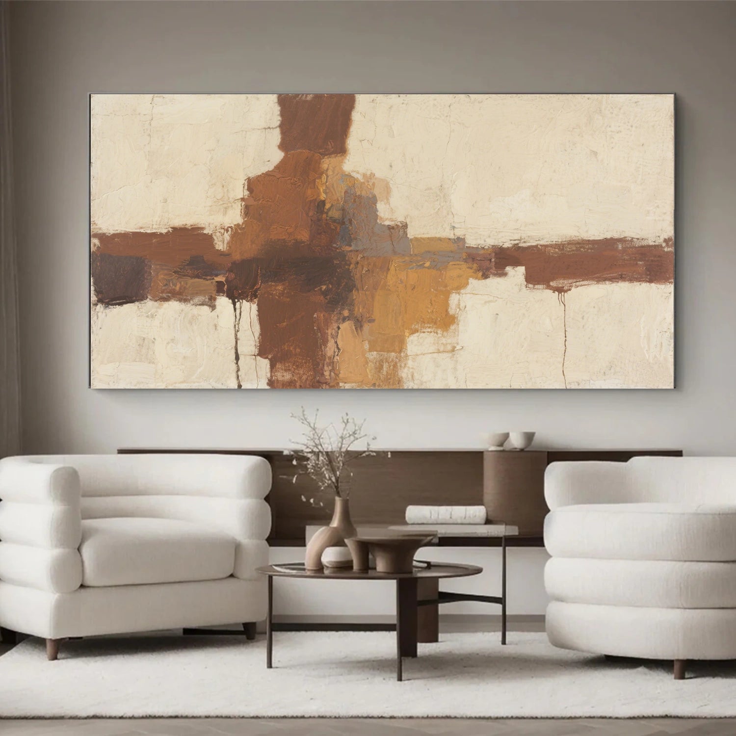 Beige and Brown Abstract Canvas Art #WS758