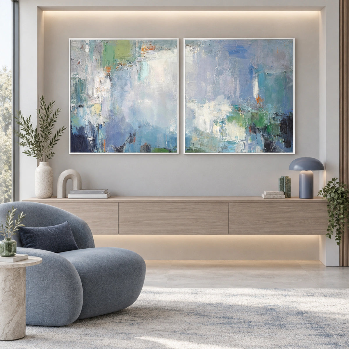 Blue Abstract Canvas Art Set of 2 #WS1153
