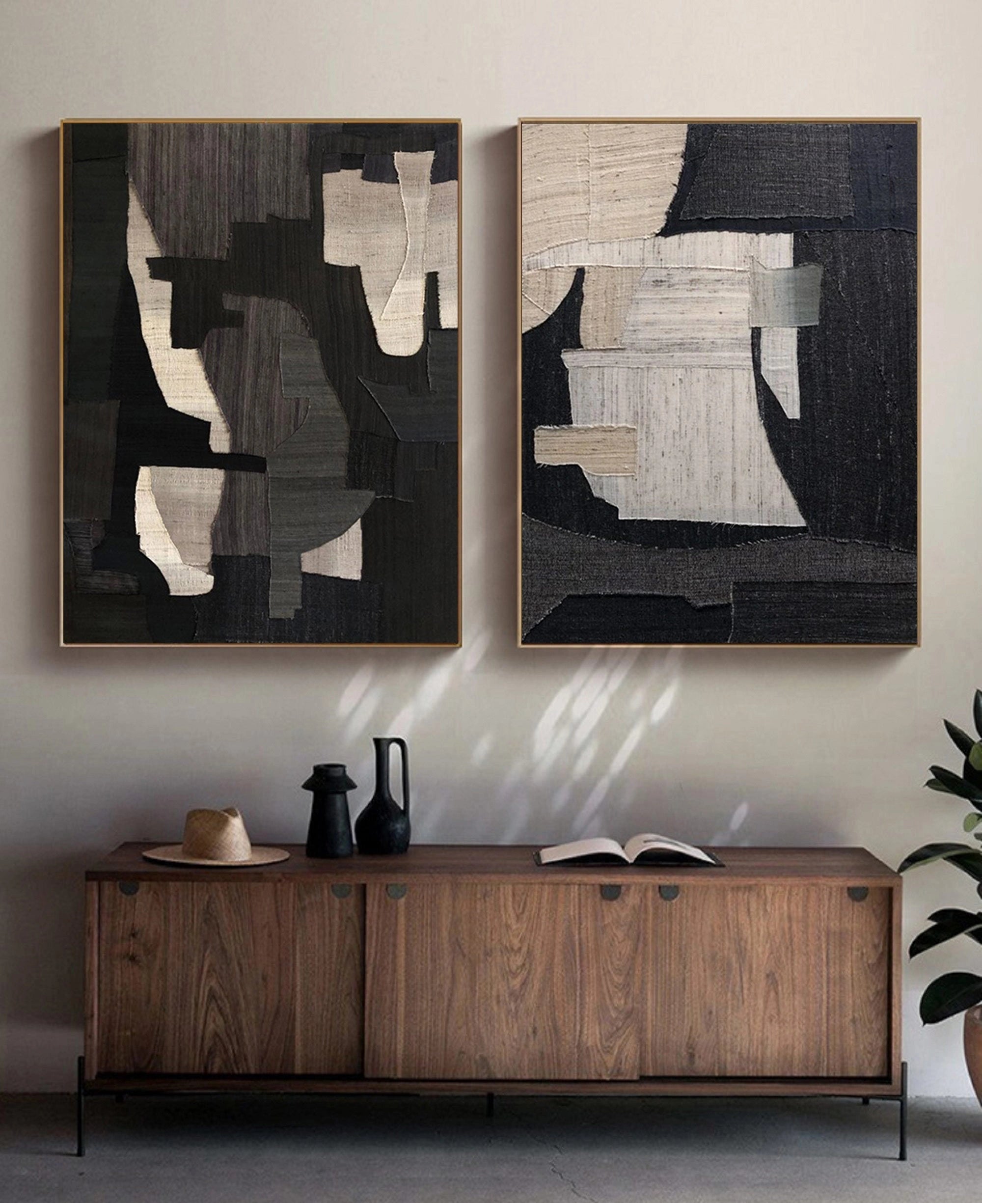 Geometric Wabi Sabi Abstract Painting Set of 2 for Room Decor