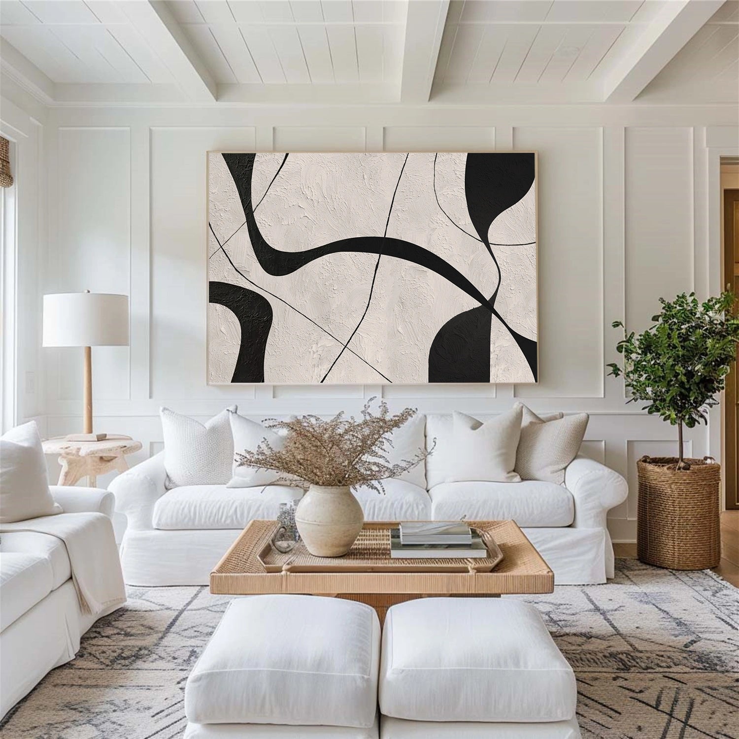 Beige & Black Abstract Textured Canvas Art #WS785