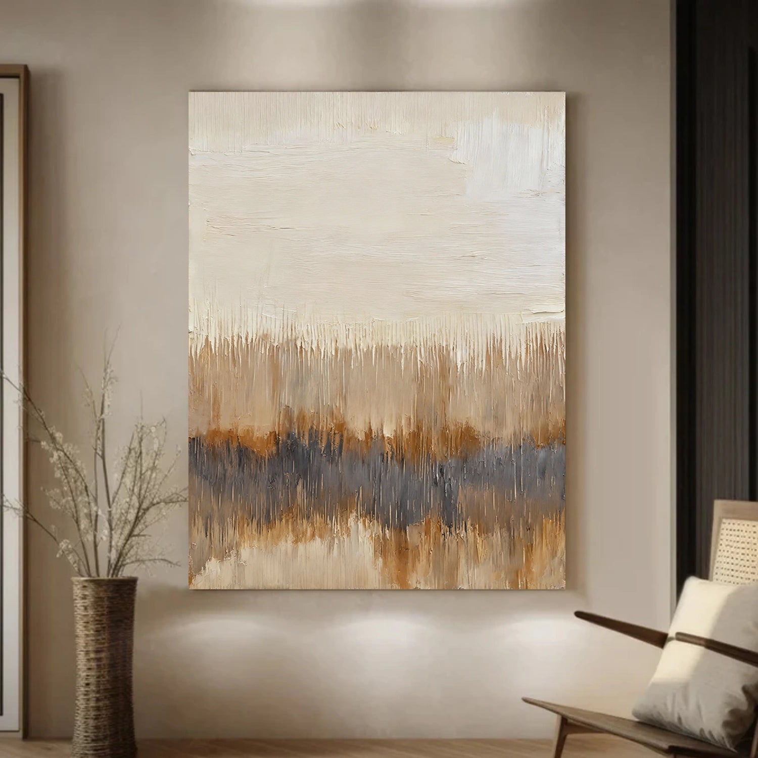 Beige and Brown Abstract Canvas Art #WS894