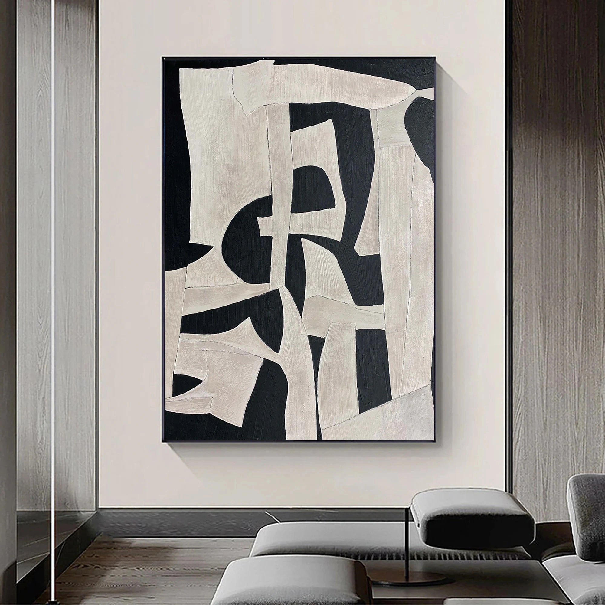 Abstract Painting on Canvas Wabi Sabi Black Beige Wall Decor for Room # ...