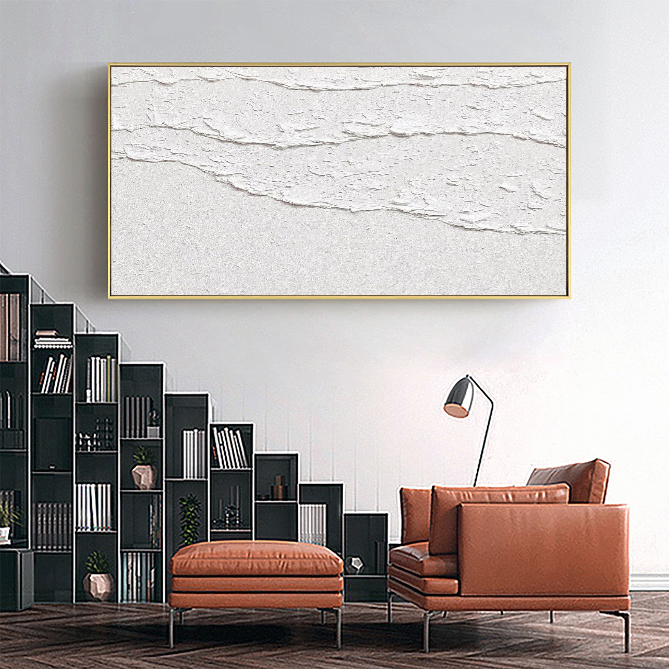 White Minimalist Plaster Art Painting for Room Decor