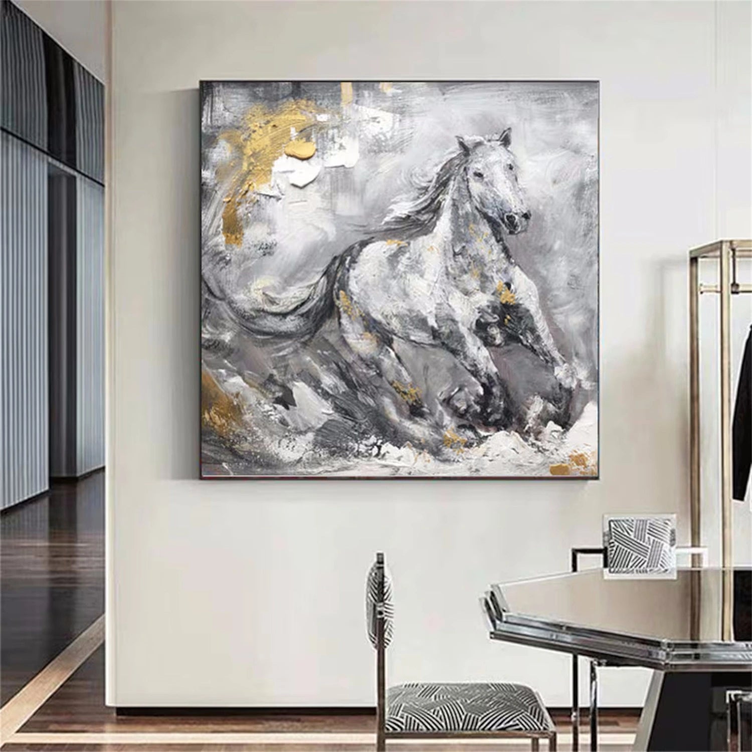 Black and White Horse Abstract Animal Wall Art #AL063