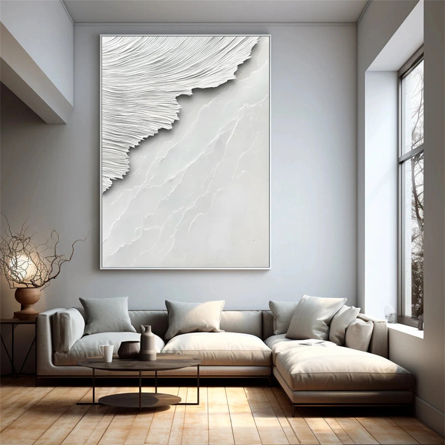 White Minimalist Textured Canvas Art #MM268