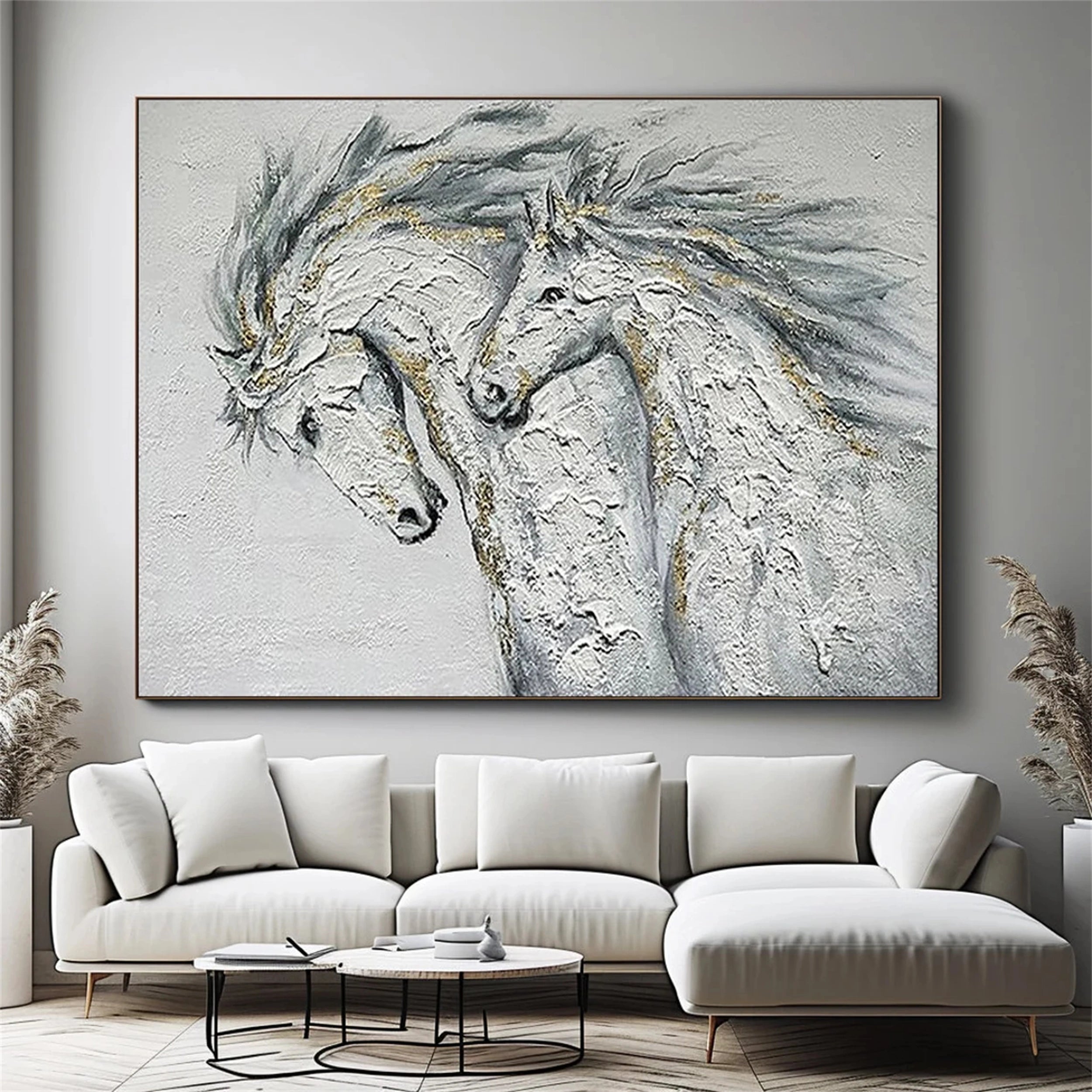 White and Black Horse Abstract Animal Wall Art #AL047