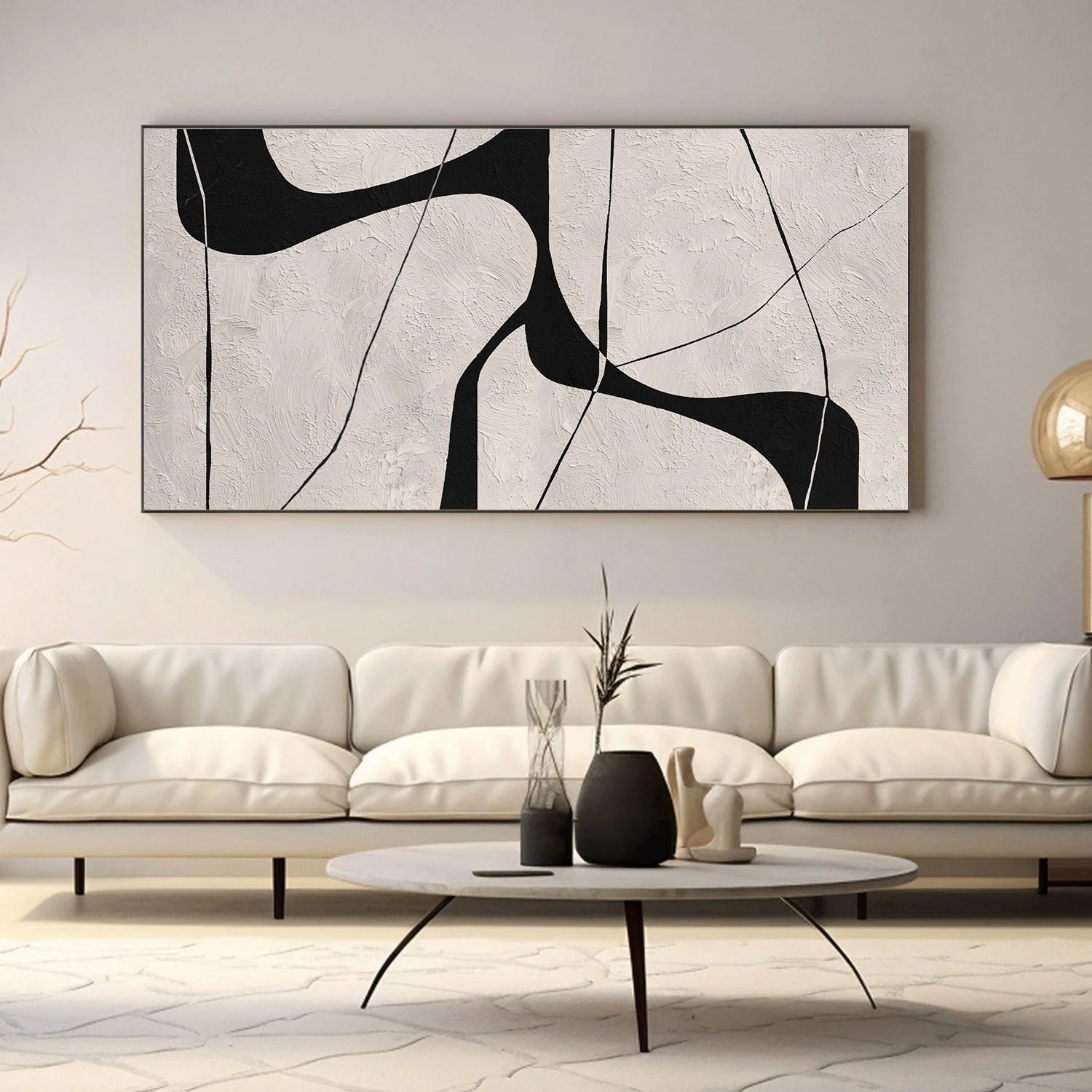 Beige & Black Abstract Textured Canvas Art #WS786