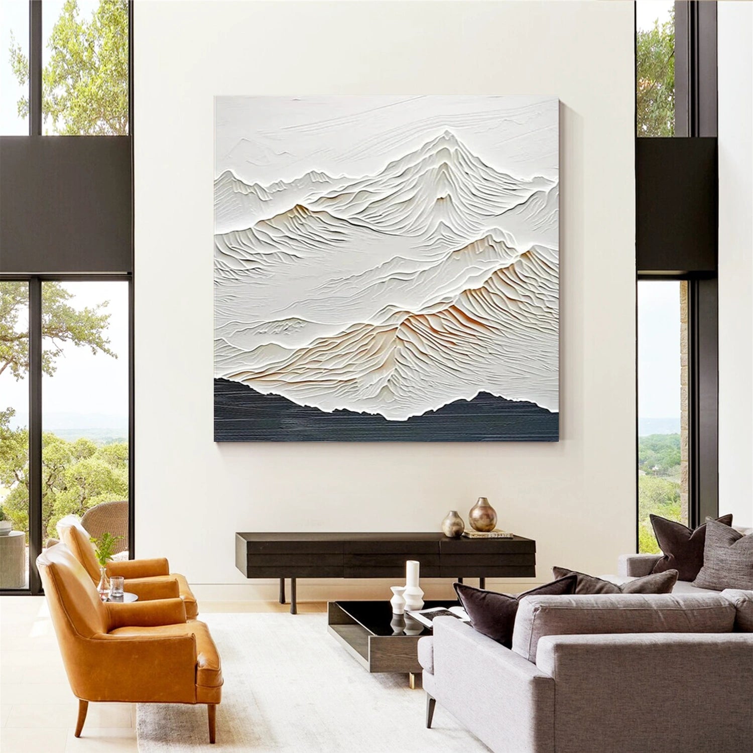 White Minimalistic Mountain Textured Art #MM221