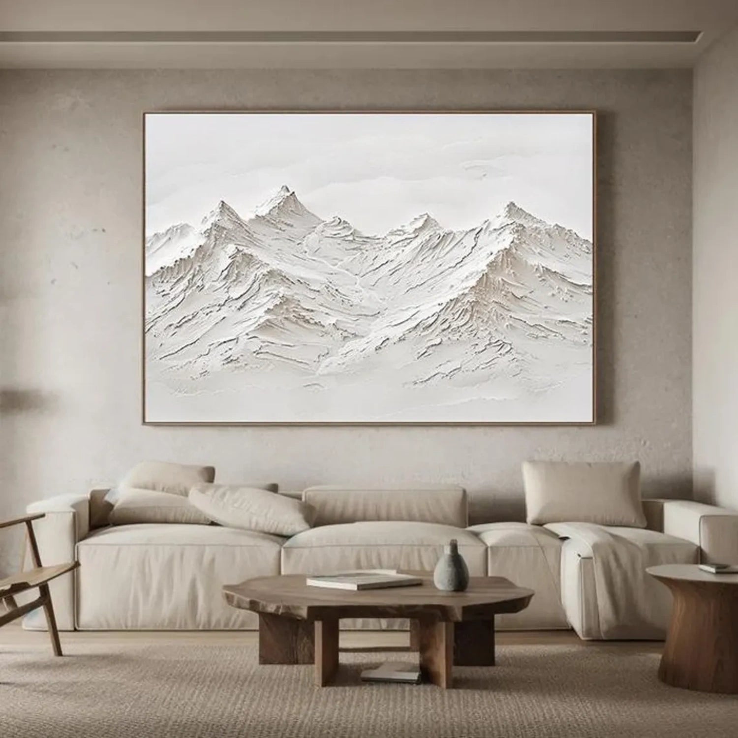 White Minimalistic Mountain Textured Art #MM206