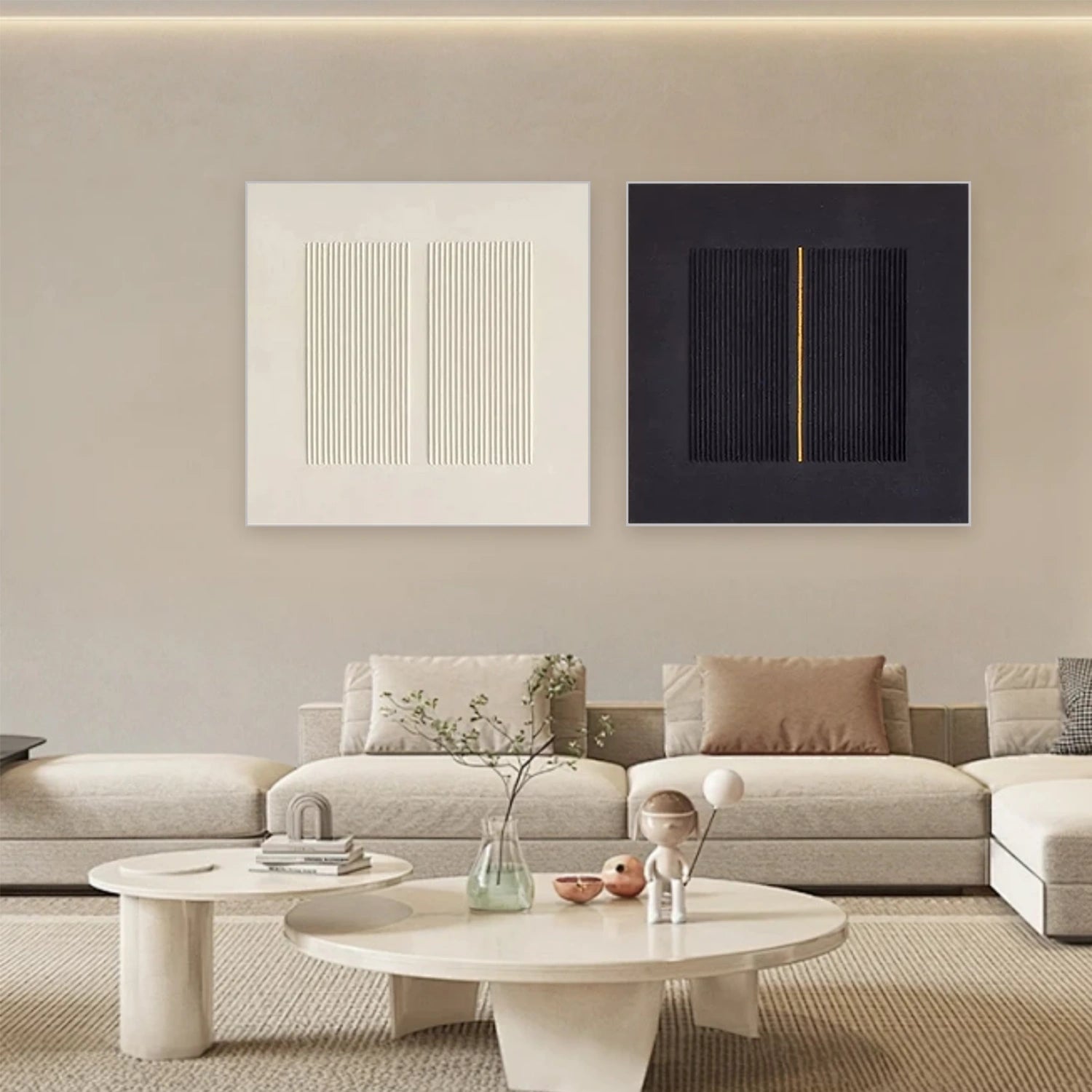 Black and White Minimalist Textured Canvas Art Set of 2 #MZ102