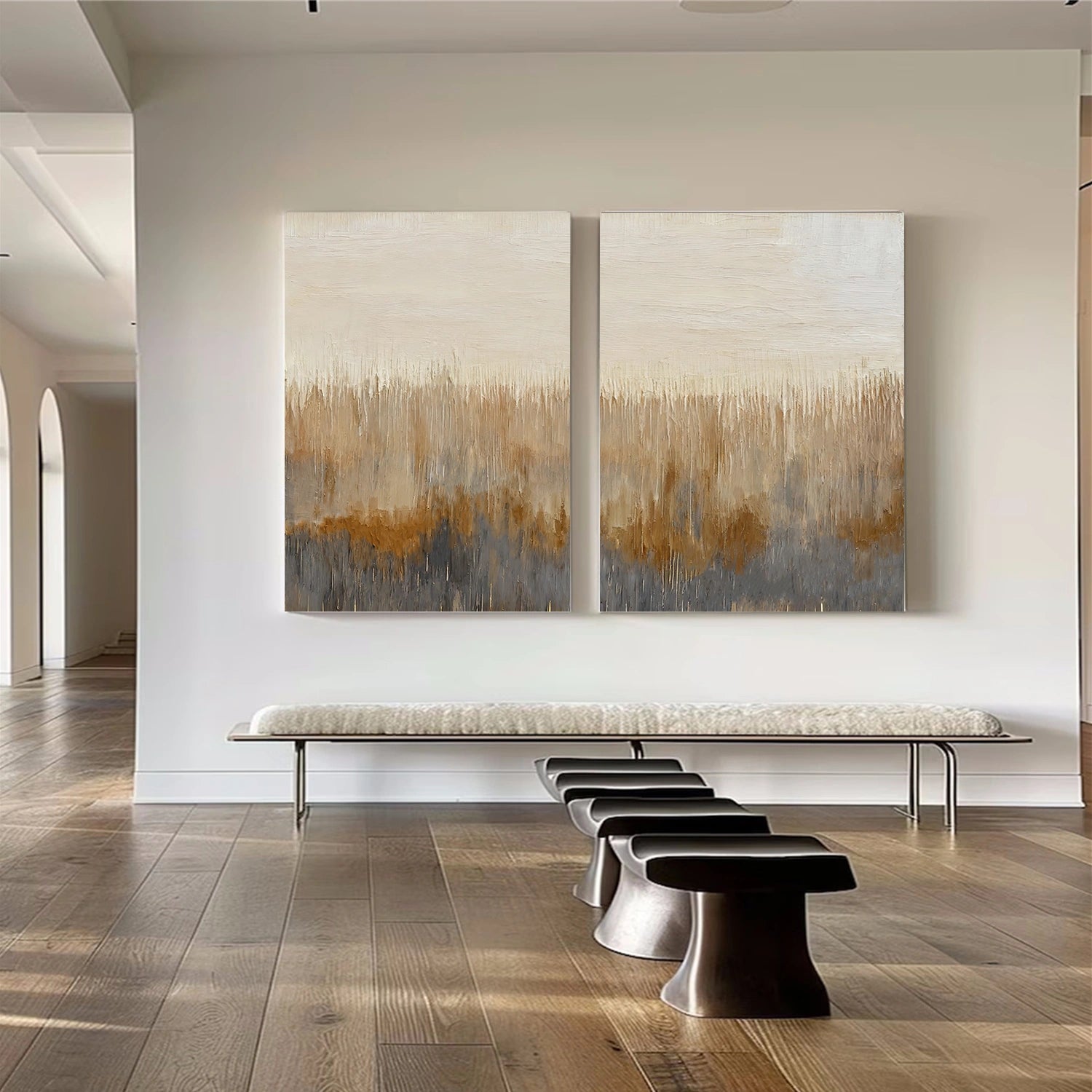 Beige and Brown Abstract Canvas Art Set of 2 #WS896