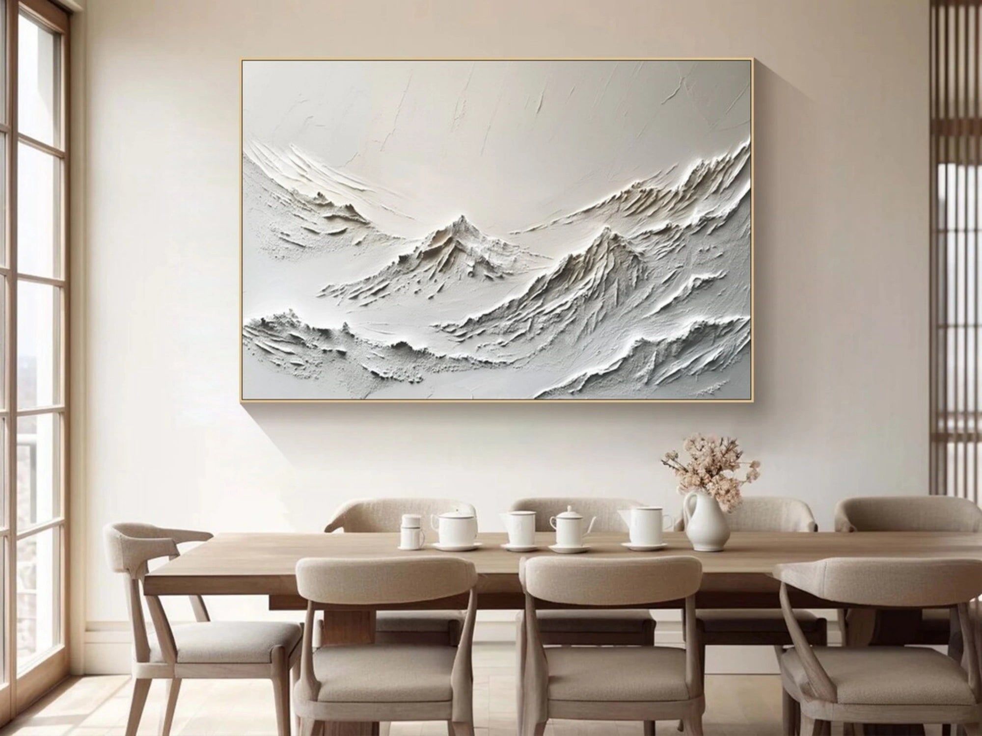 White Minimalistic Mountain Textured Art #MM207