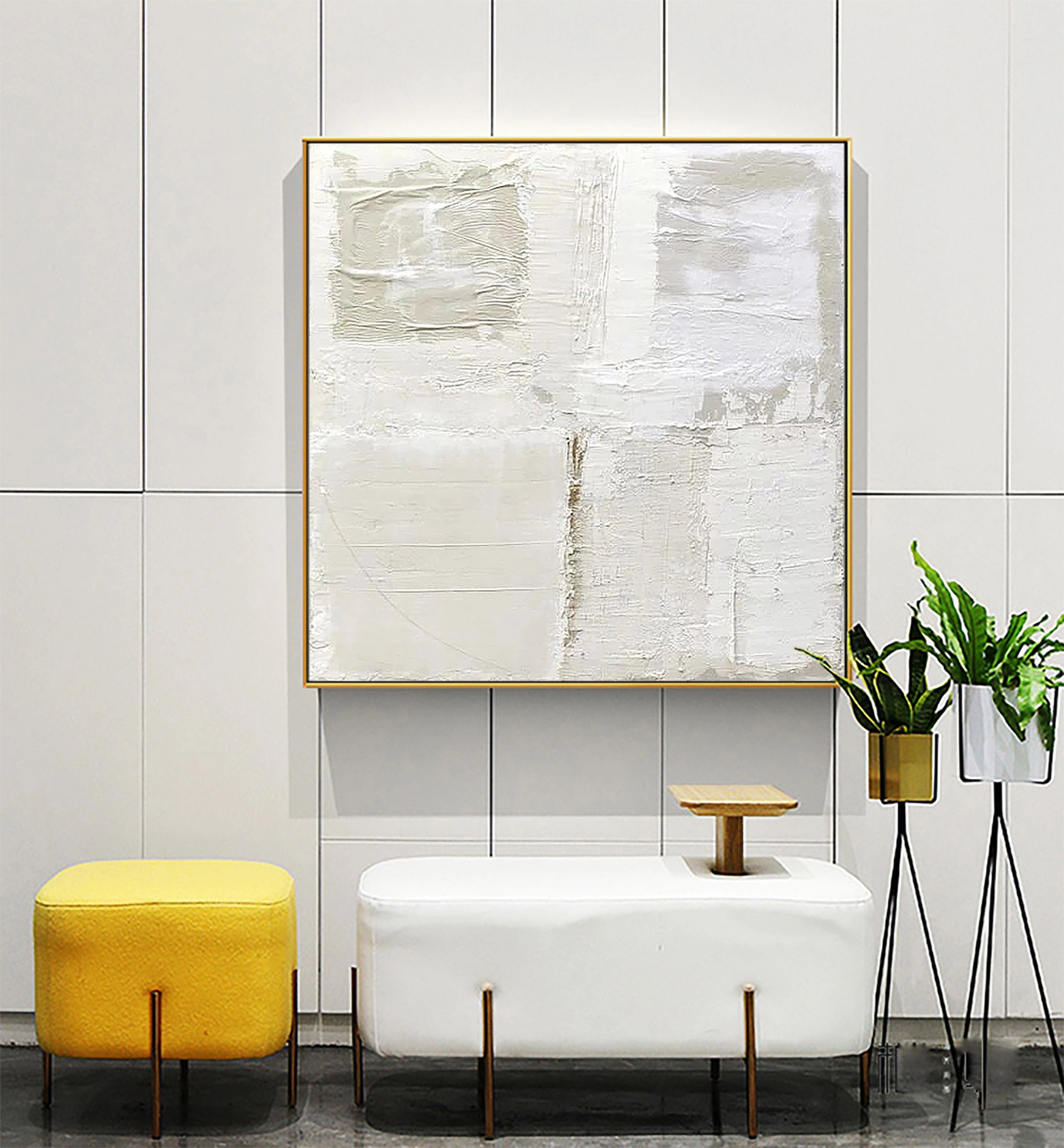 White Minimalist Plaster Art Painting Wall Decor for Living Room/Bedroom