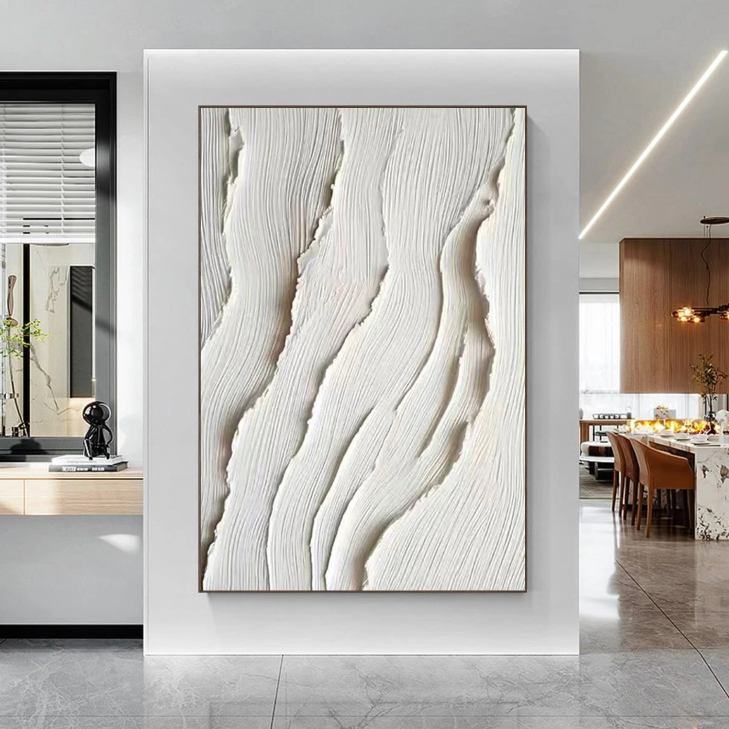 White Minimalist Textured Canvas Art #MM286