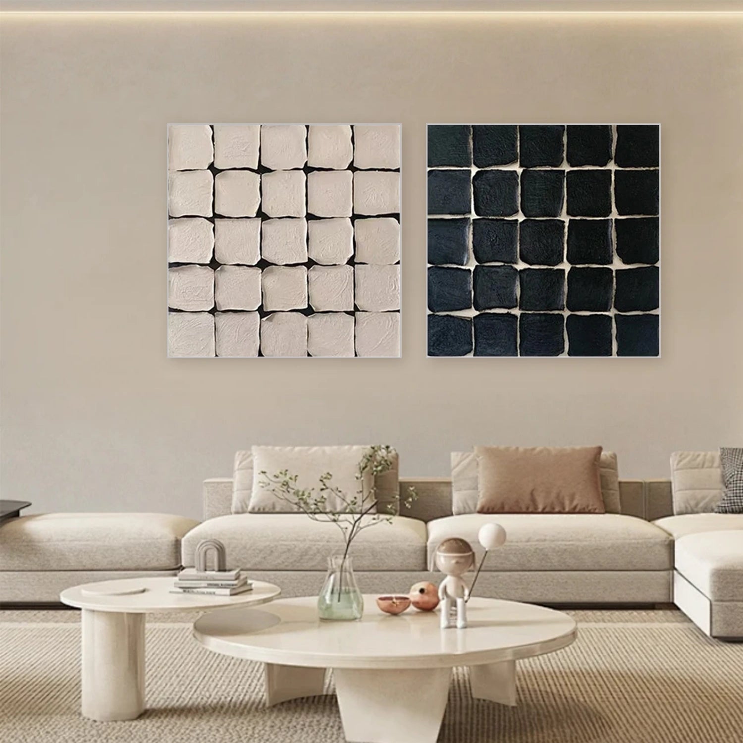 Black and Beige Minimalist Textured  Canvas Art Set of 2 #MZ100