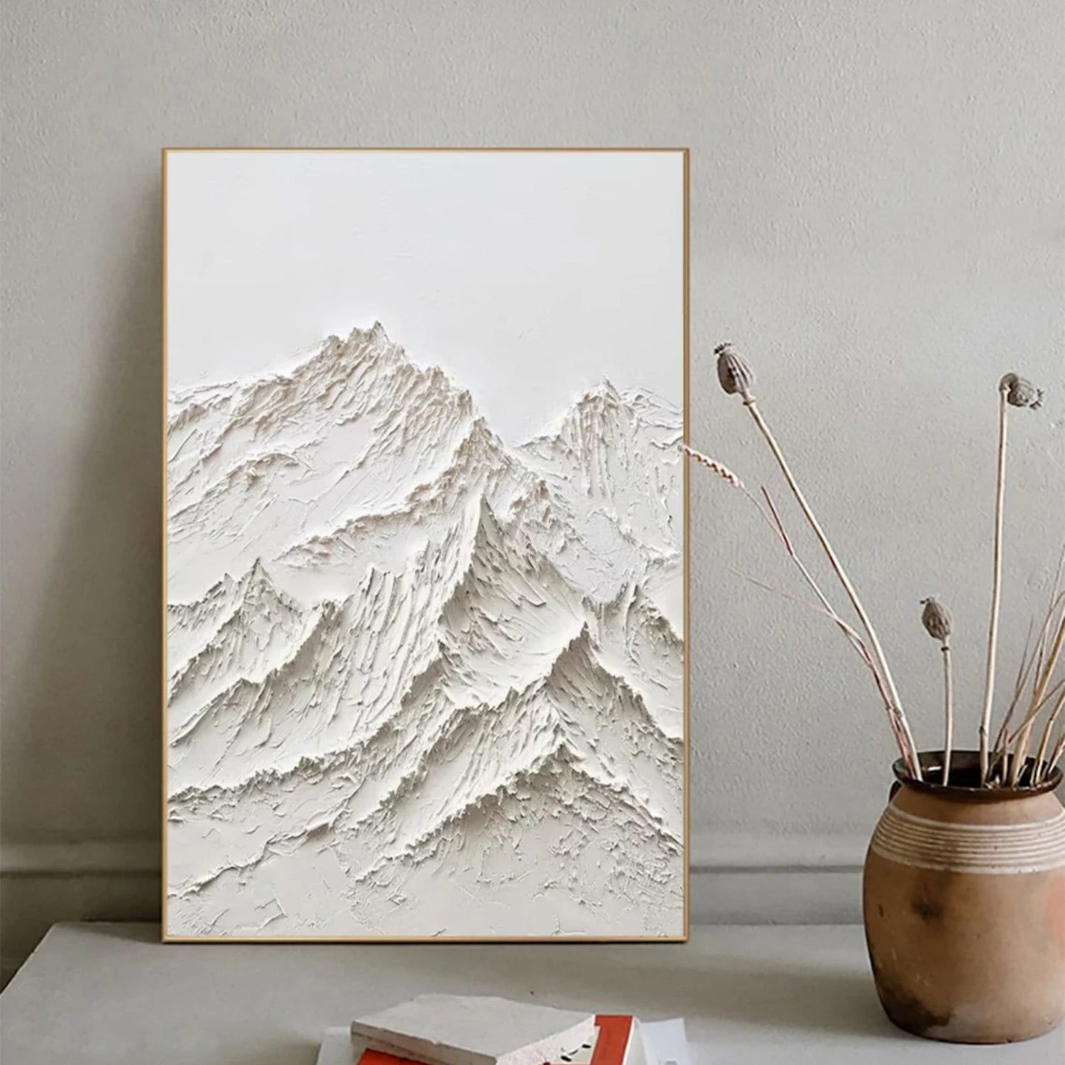 White Minimalistic Mountain Textured Art #MM209