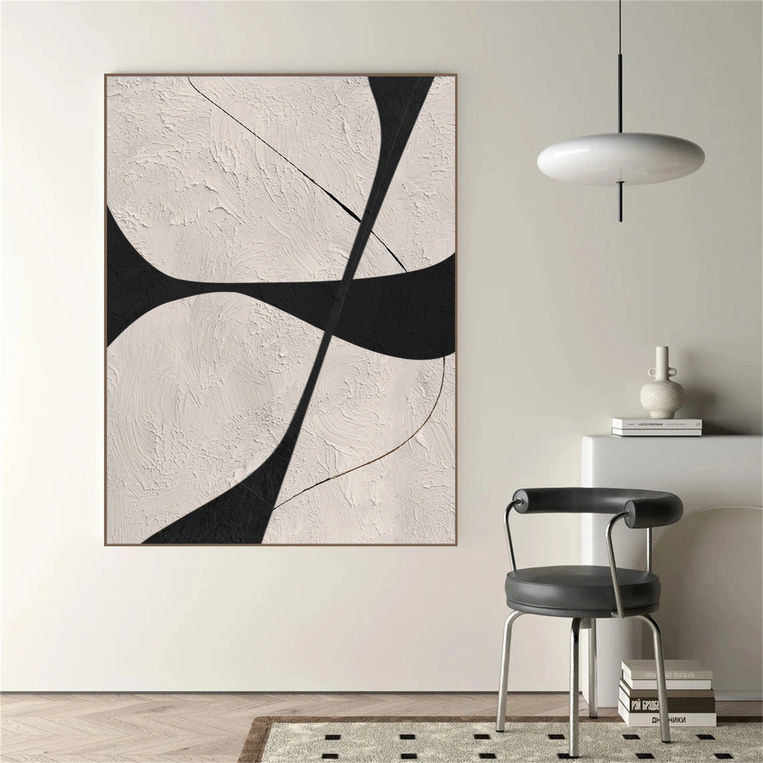 Beige & Black Abstract Textured Canvas Art #WS782