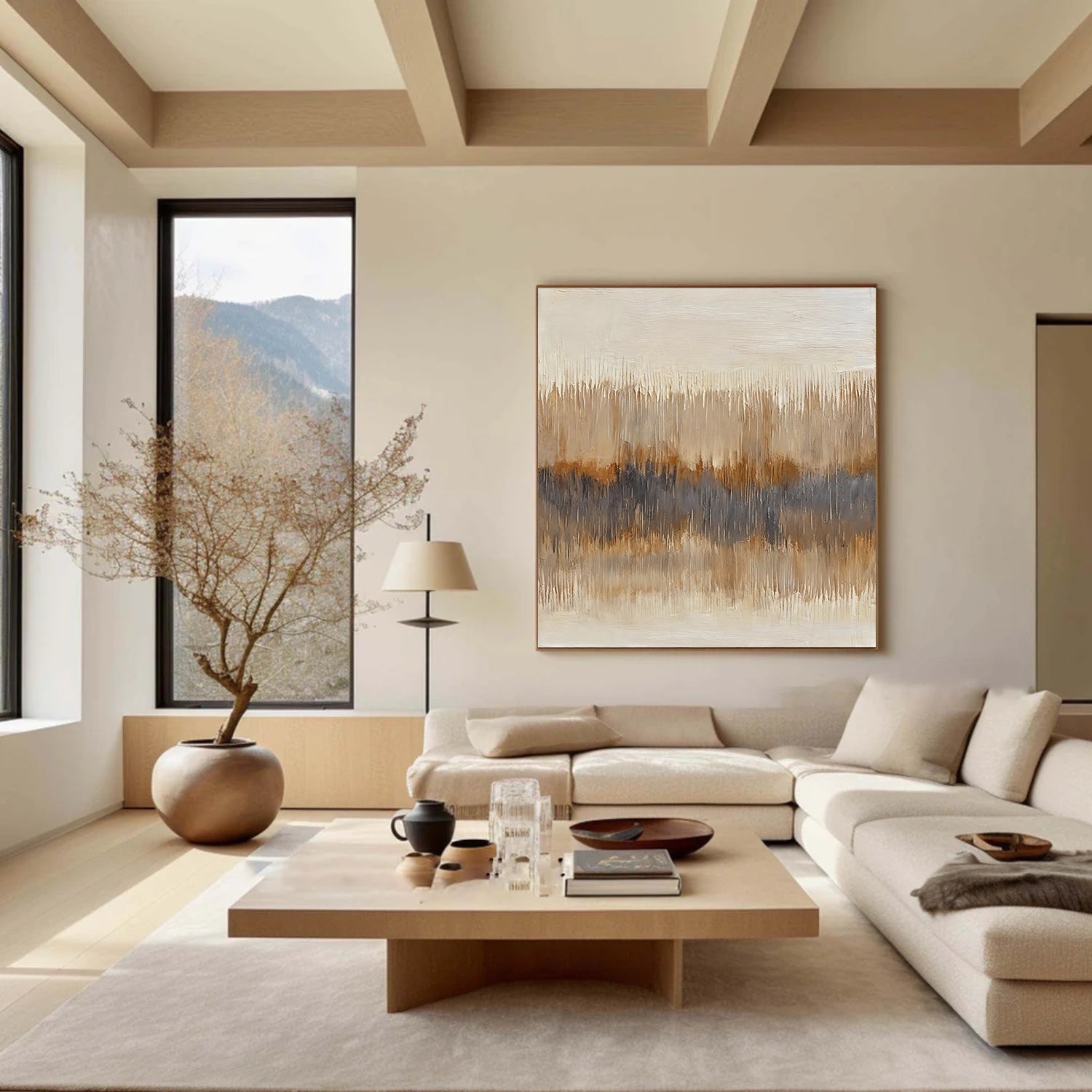 Beige and Brown Abstract Canvas Art #WS898