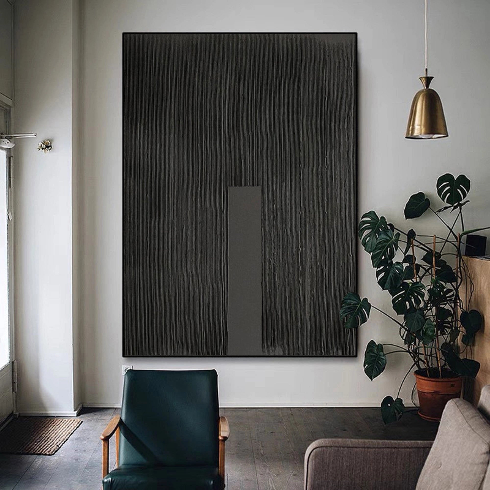 Black Textured Minimalist Zen Canvas Wall Artwork for Bedroom/Living Room