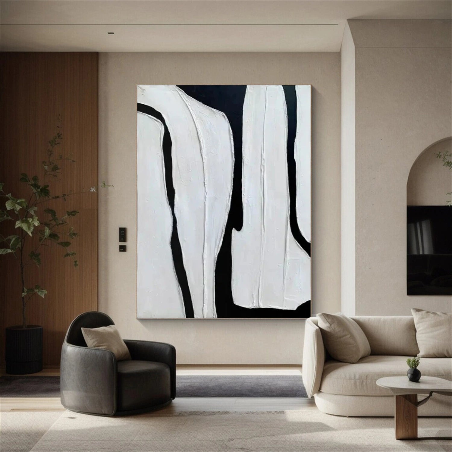 Black and White Minimalist Textured Canvas Art #MZ114