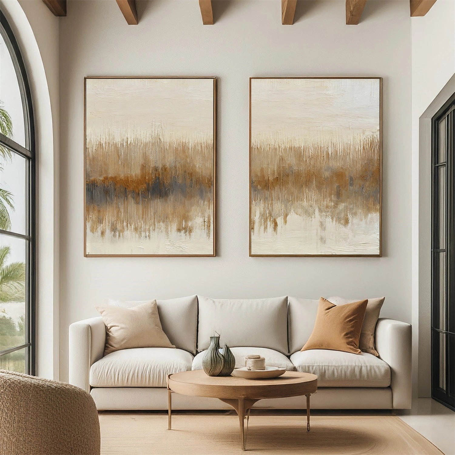 Beige and Brown Abstract Canvas Art Set of 2 #WS897