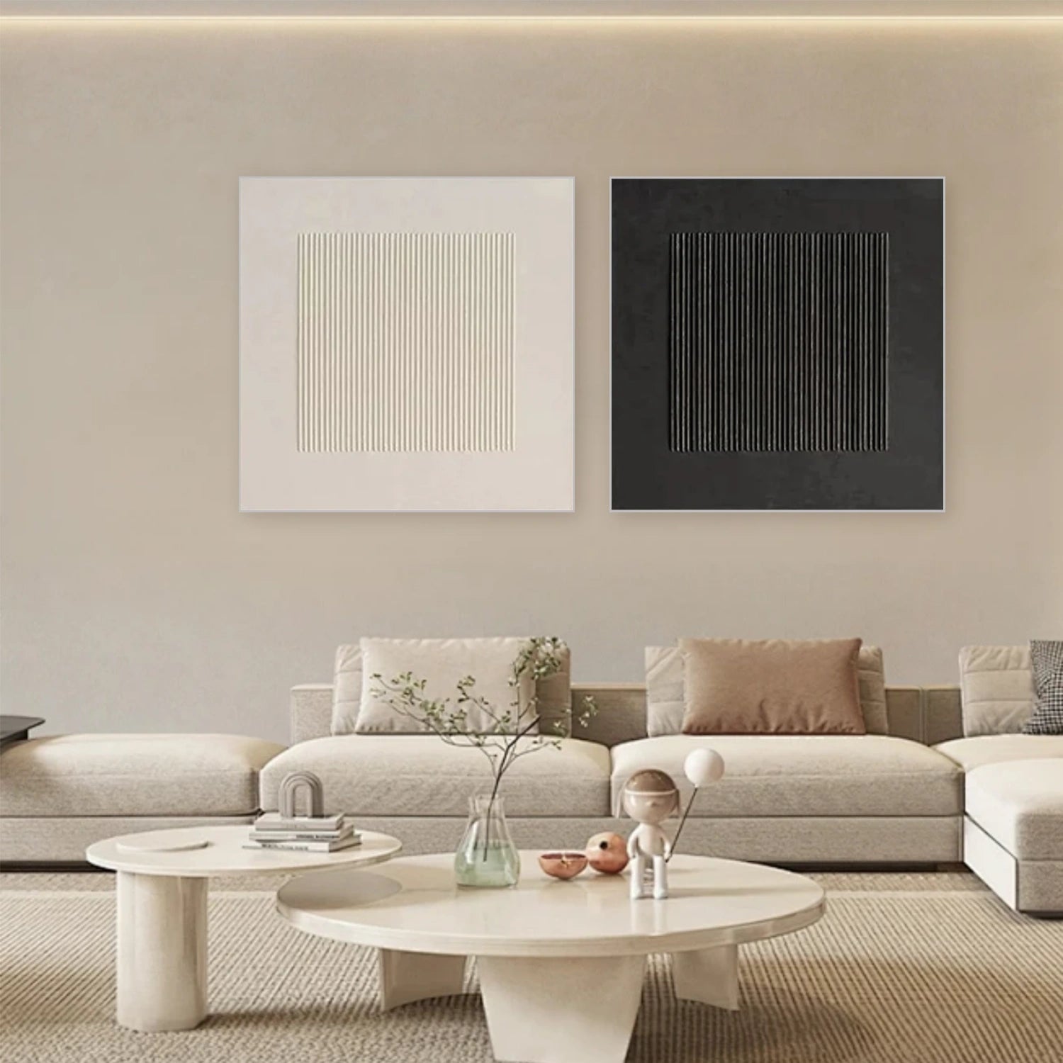 Black and White Minimalist Textured Canvas Art Set of 2 #MZ101