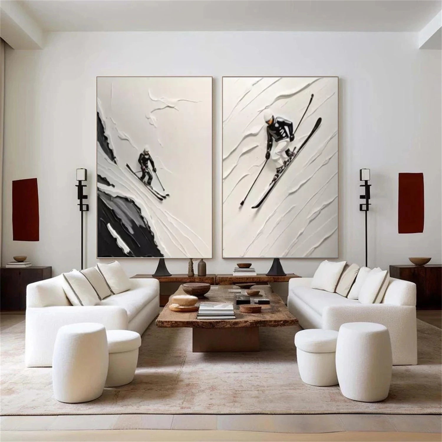 Skiing Sport Textured Wall Art Set of 2 #SA039