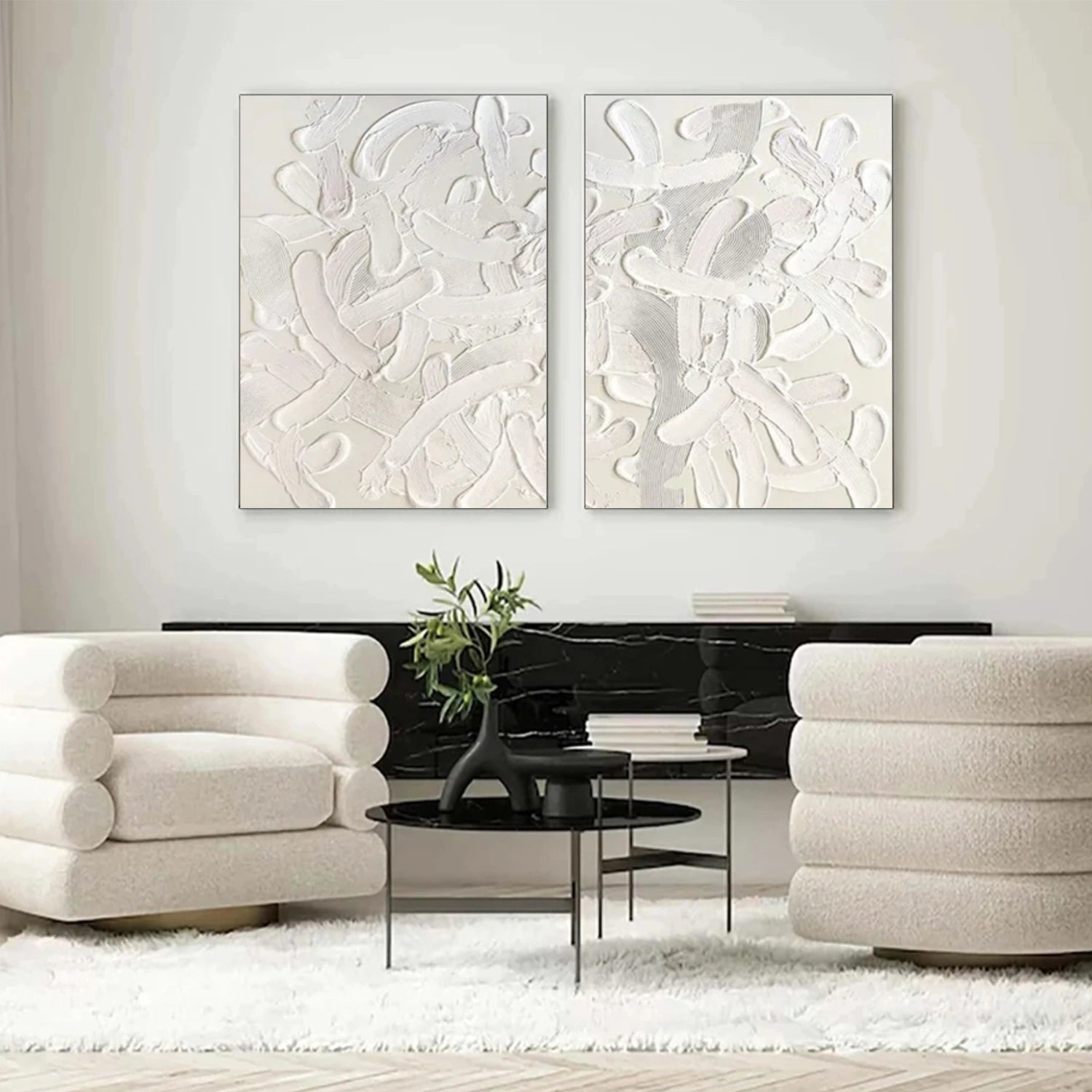 White Minimalist Textured Canvas Art Set of 2 #MM291