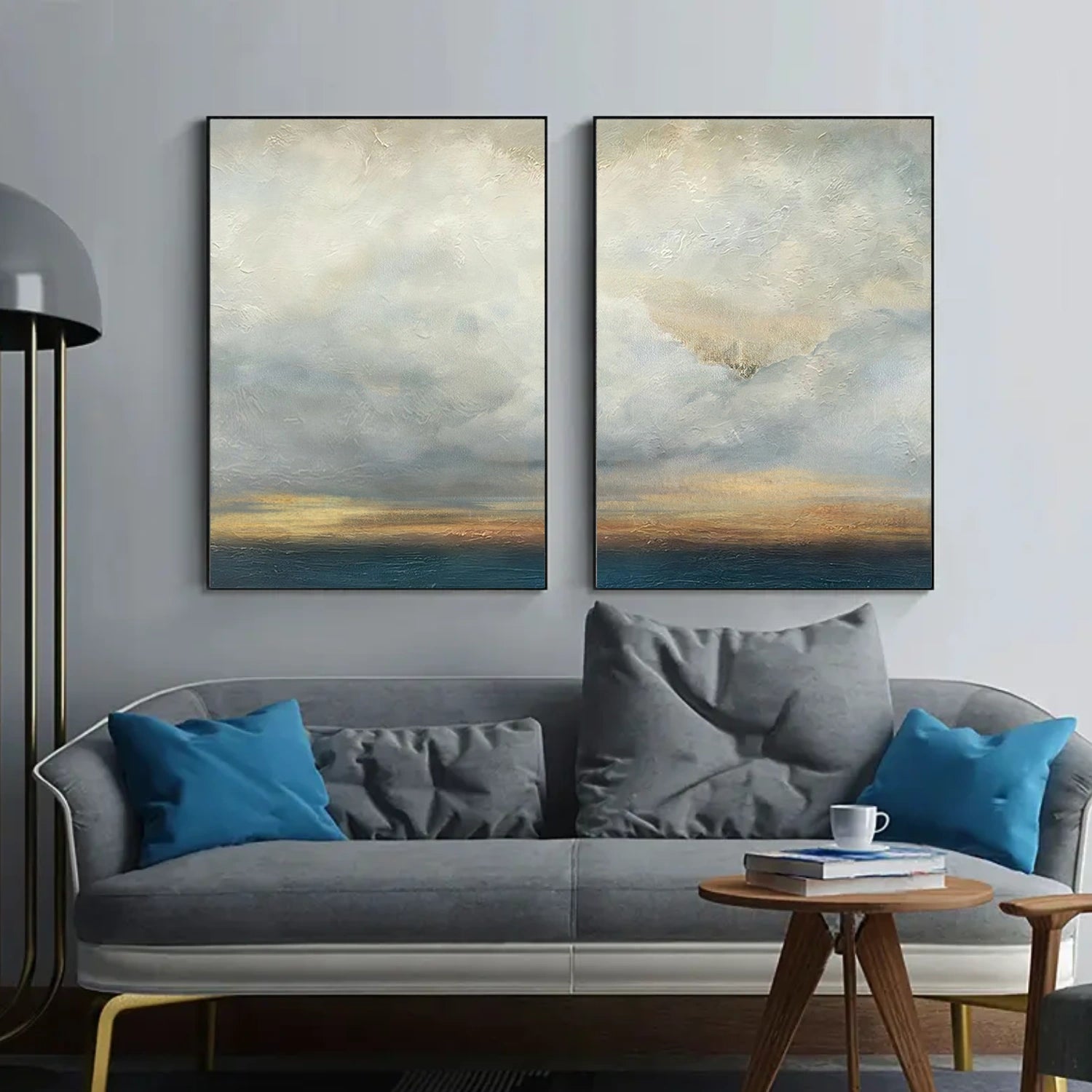 Blue and Gold Abstract Canvas Art Set of 2 #WS906