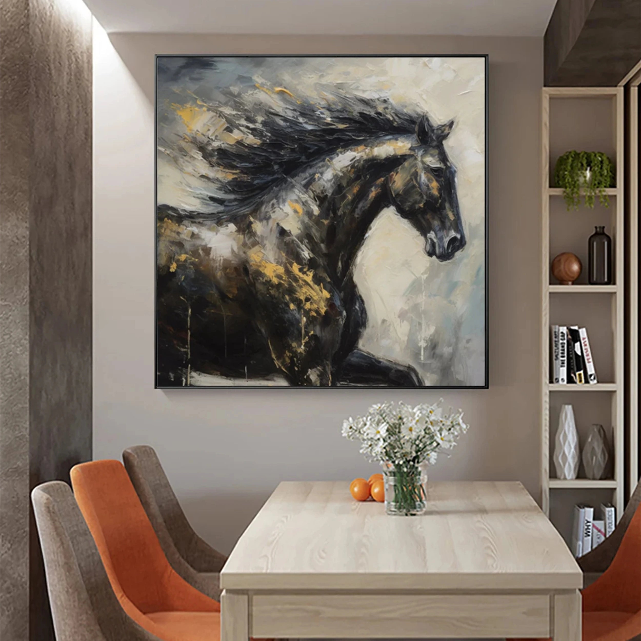 Black Horse Abstract Animal Wall Art #AL045