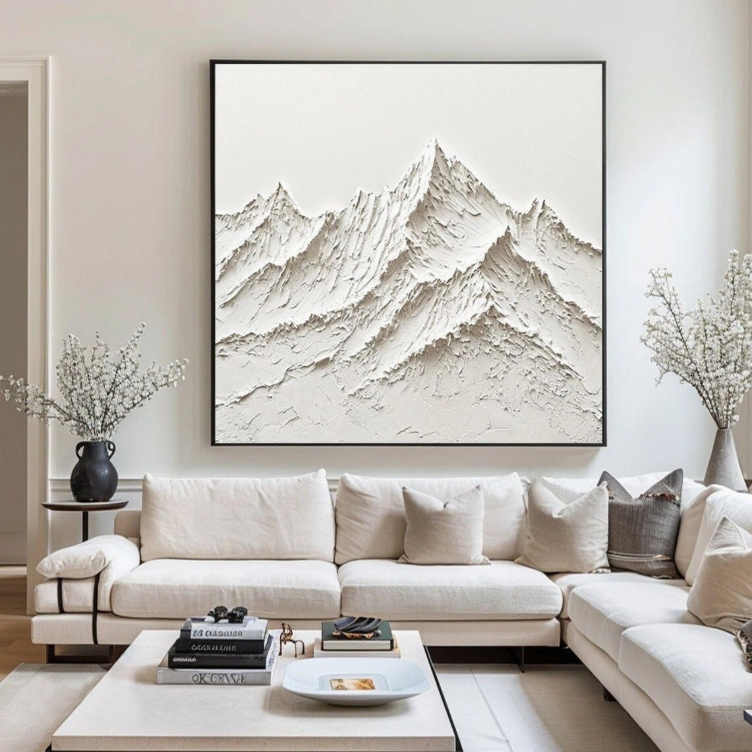 White Minimalistic Mountain Textured Art #MM204