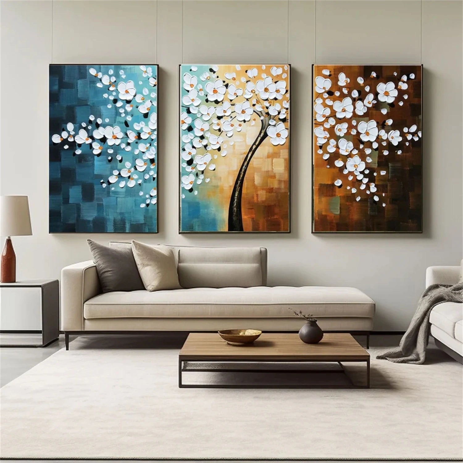 Colorful Flower & Tree Abstract Textured Wall Art Set of 3#ML051