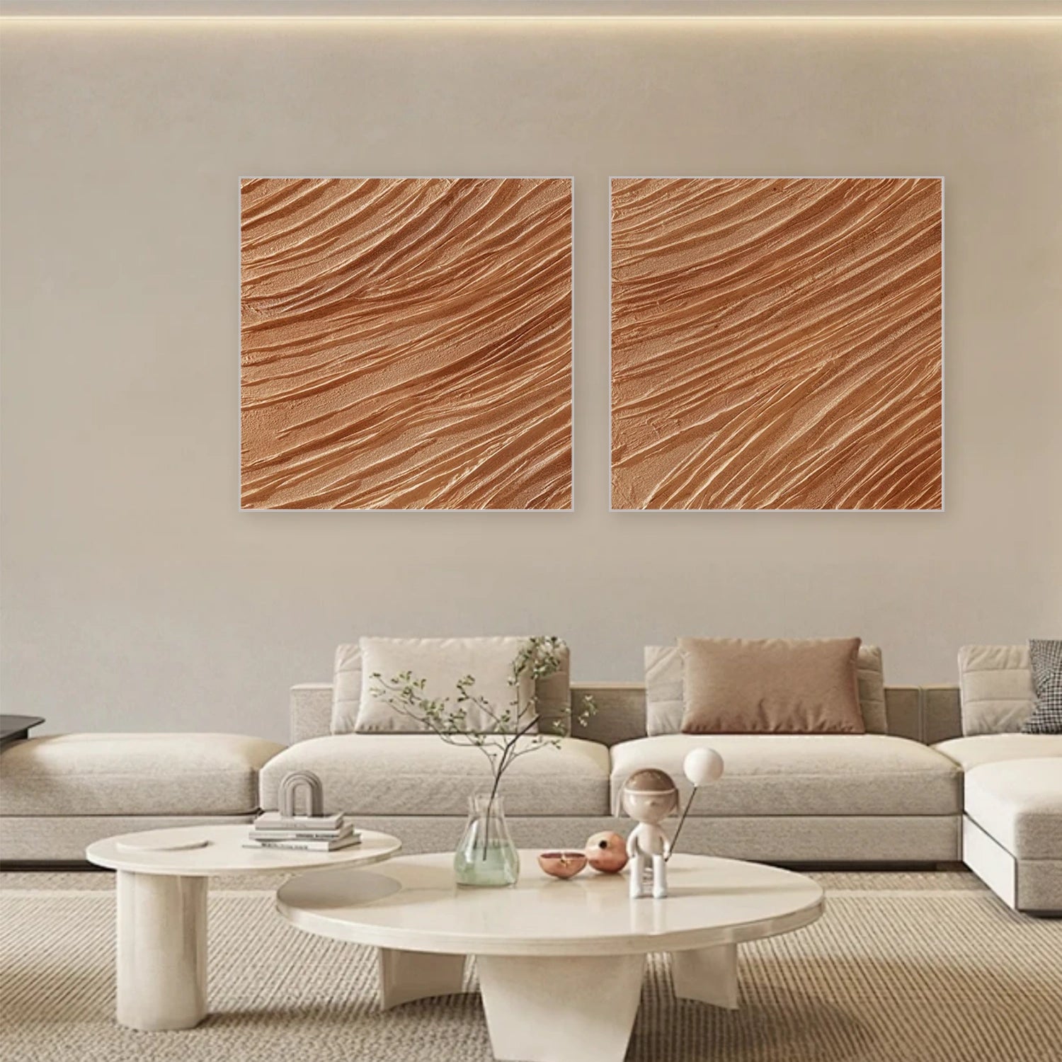 Brown Minimalist Textured Canvas Art Set of 2 #MZ107