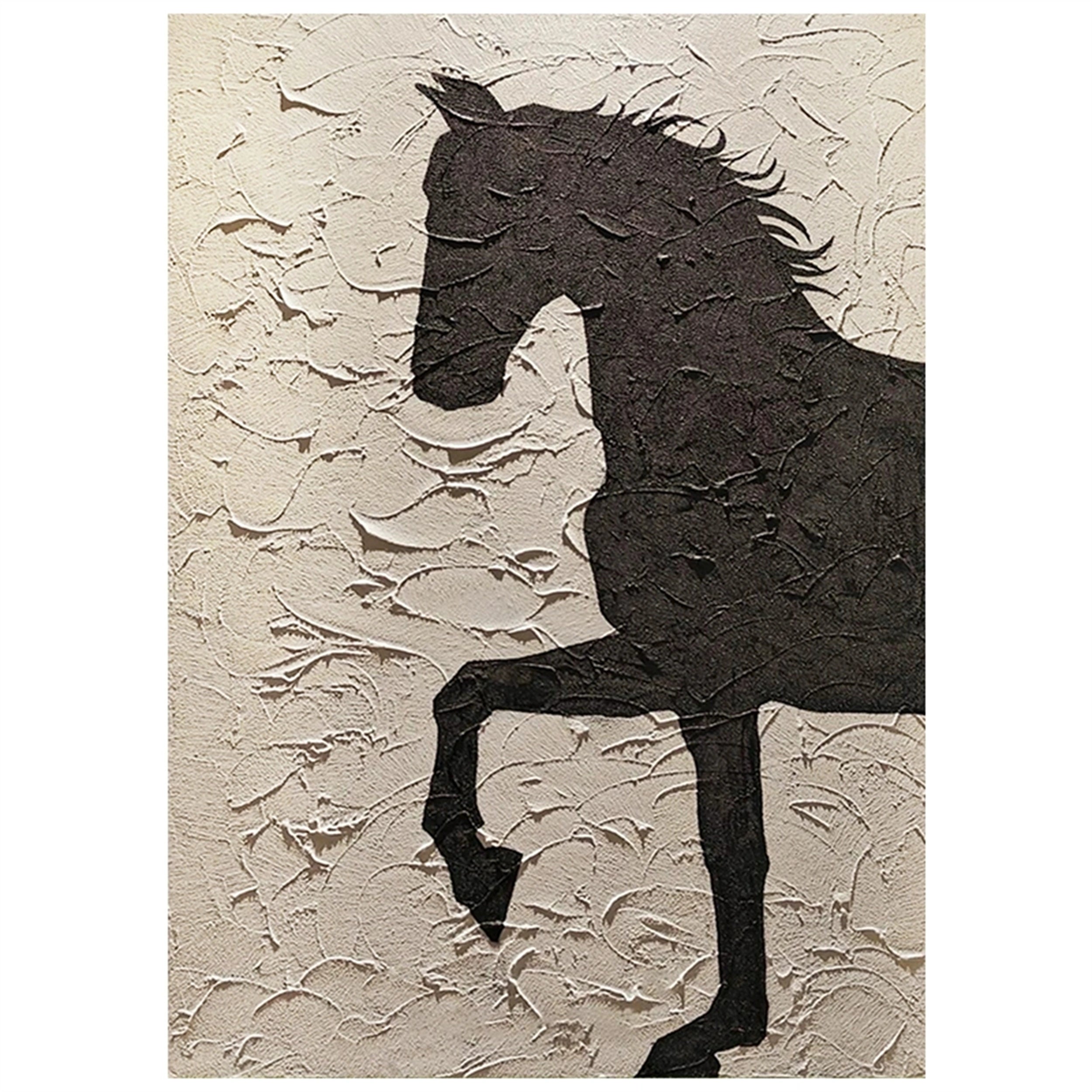 Beige And Black Horse Abstract Animal Wall Art #AL040