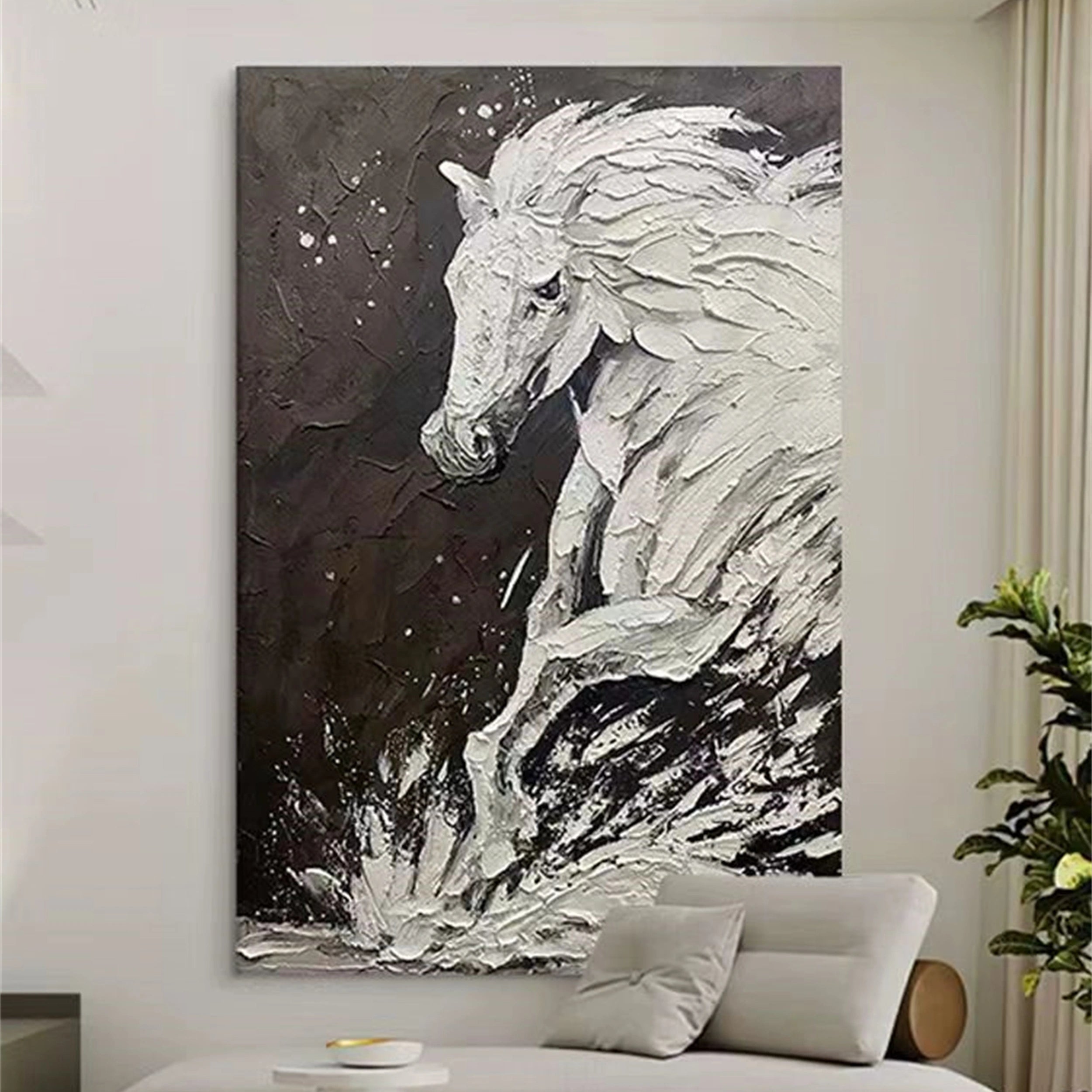 White And Black Horse Abstract Animal Wall Art #AL041