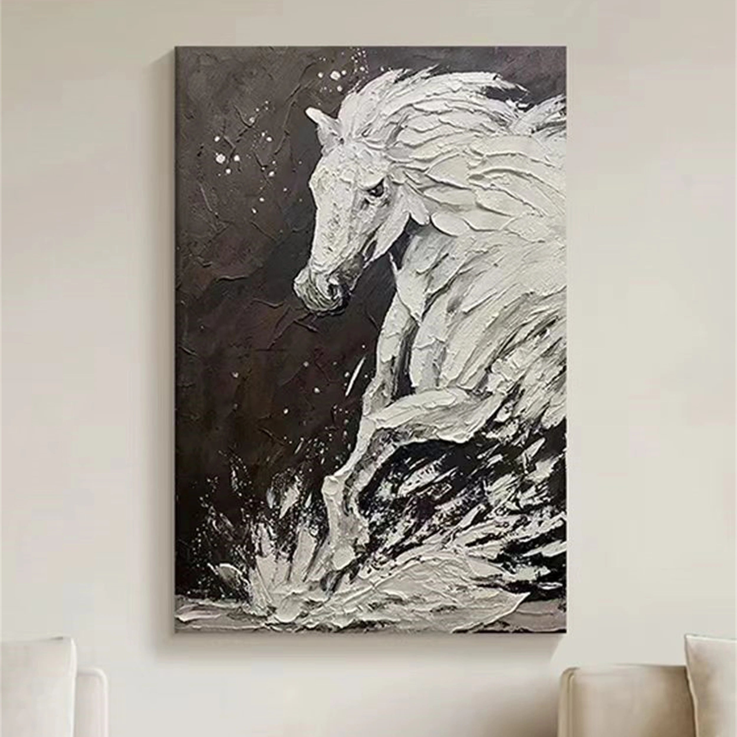 White And Black Horse Abstract Animal Wall Art #AL041