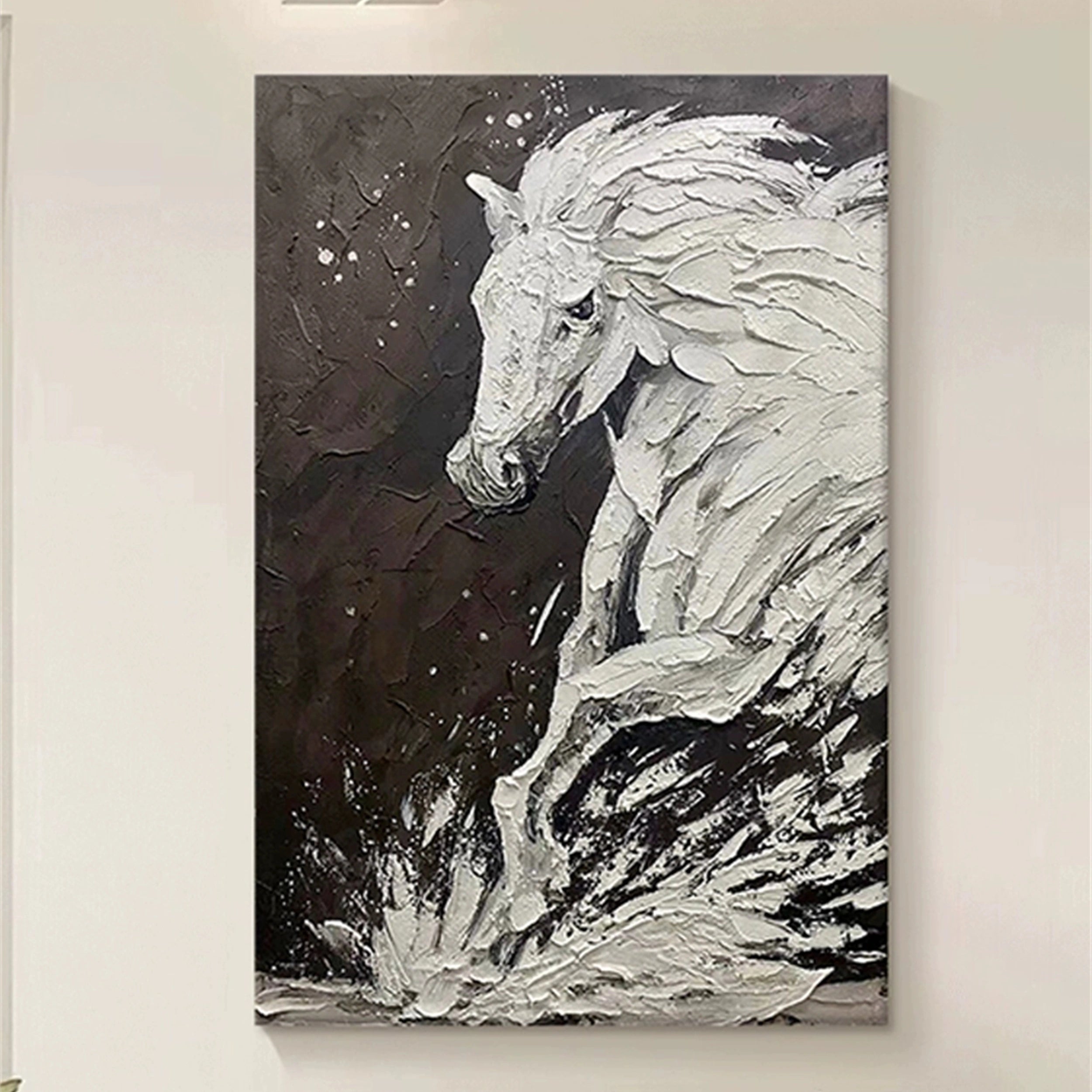 White And Black Horse Abstract Animal Wall Art #AL041