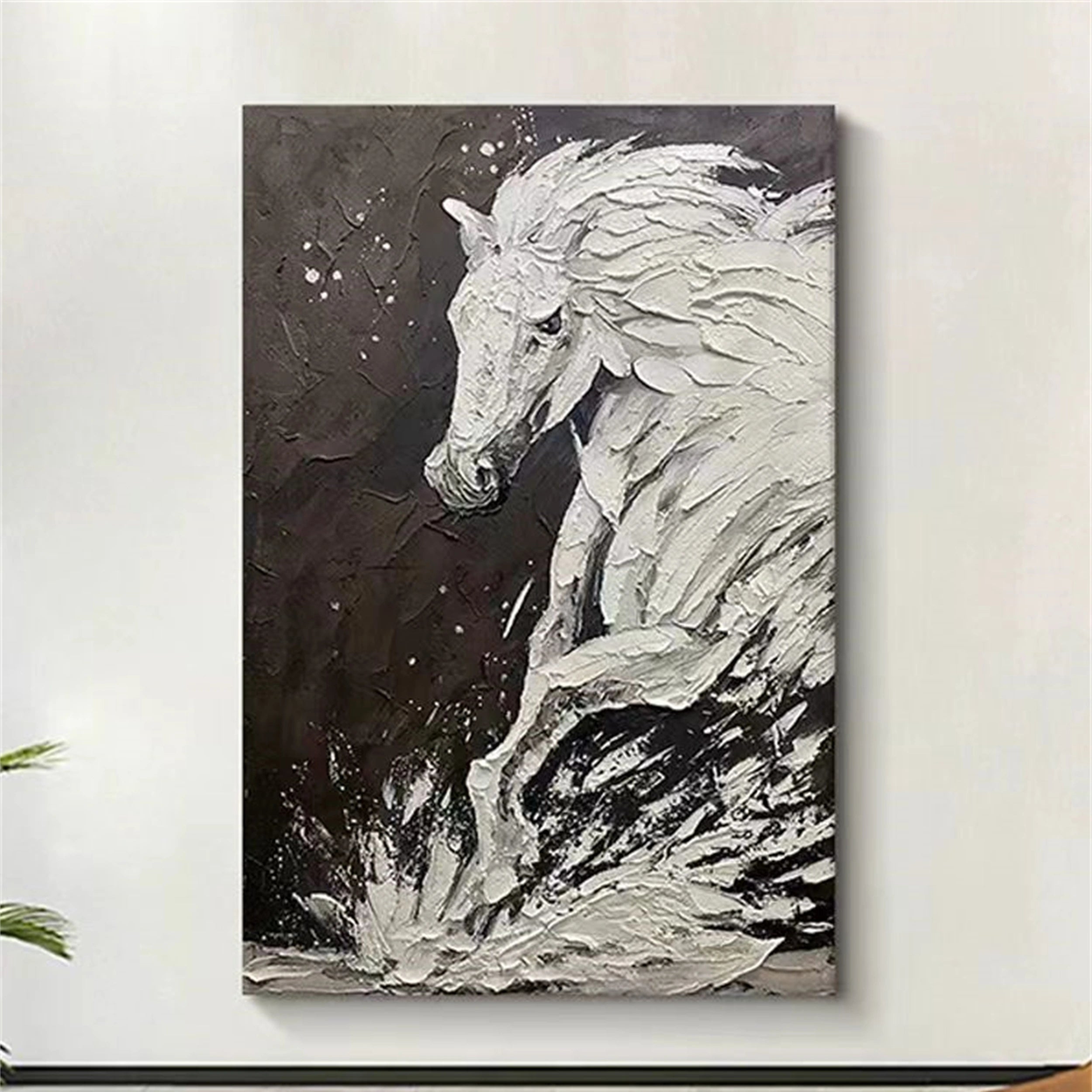 White And Black Horse Abstract Animal Wall Art #AL041