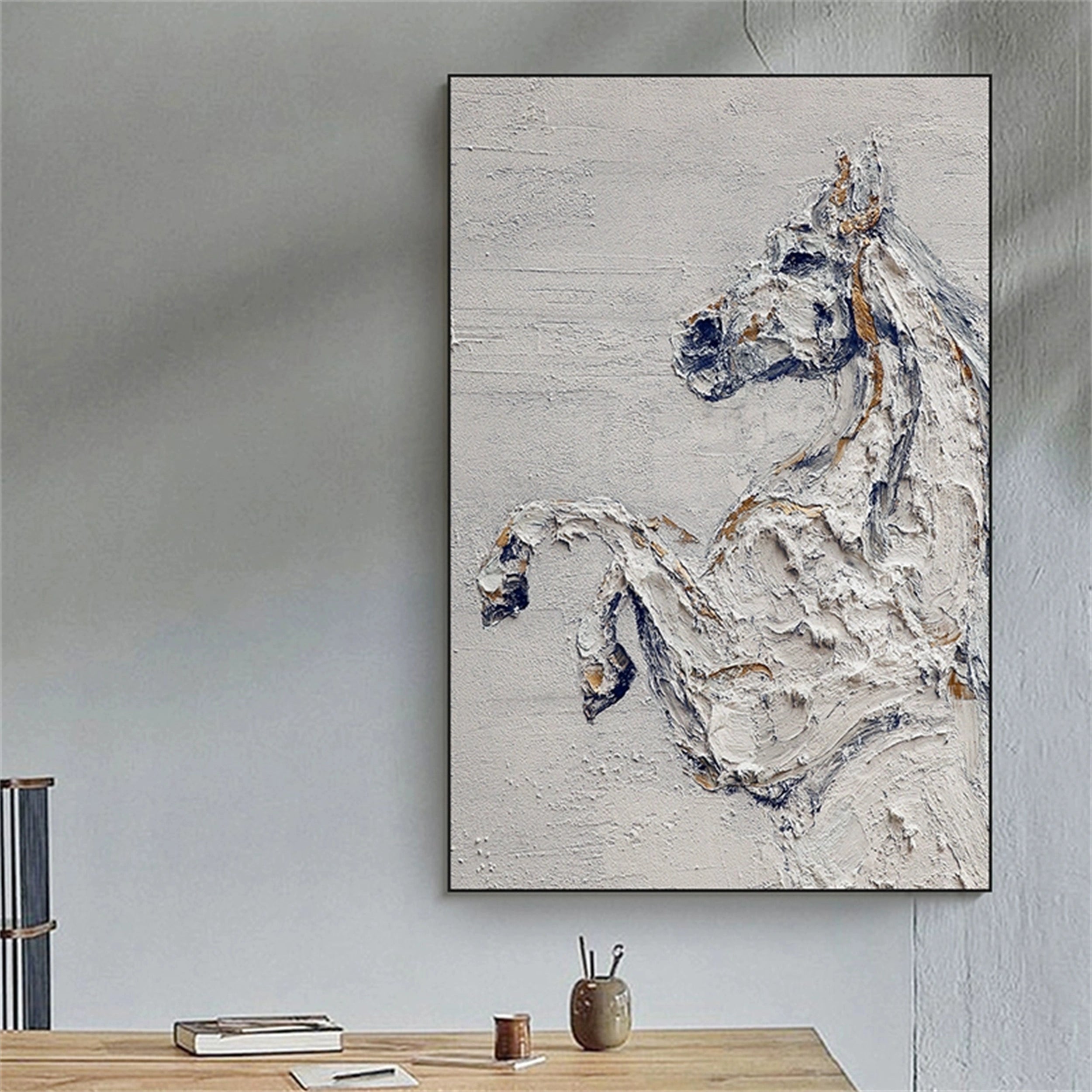 Beige Horse Abstract Animal Wall Art #AL042