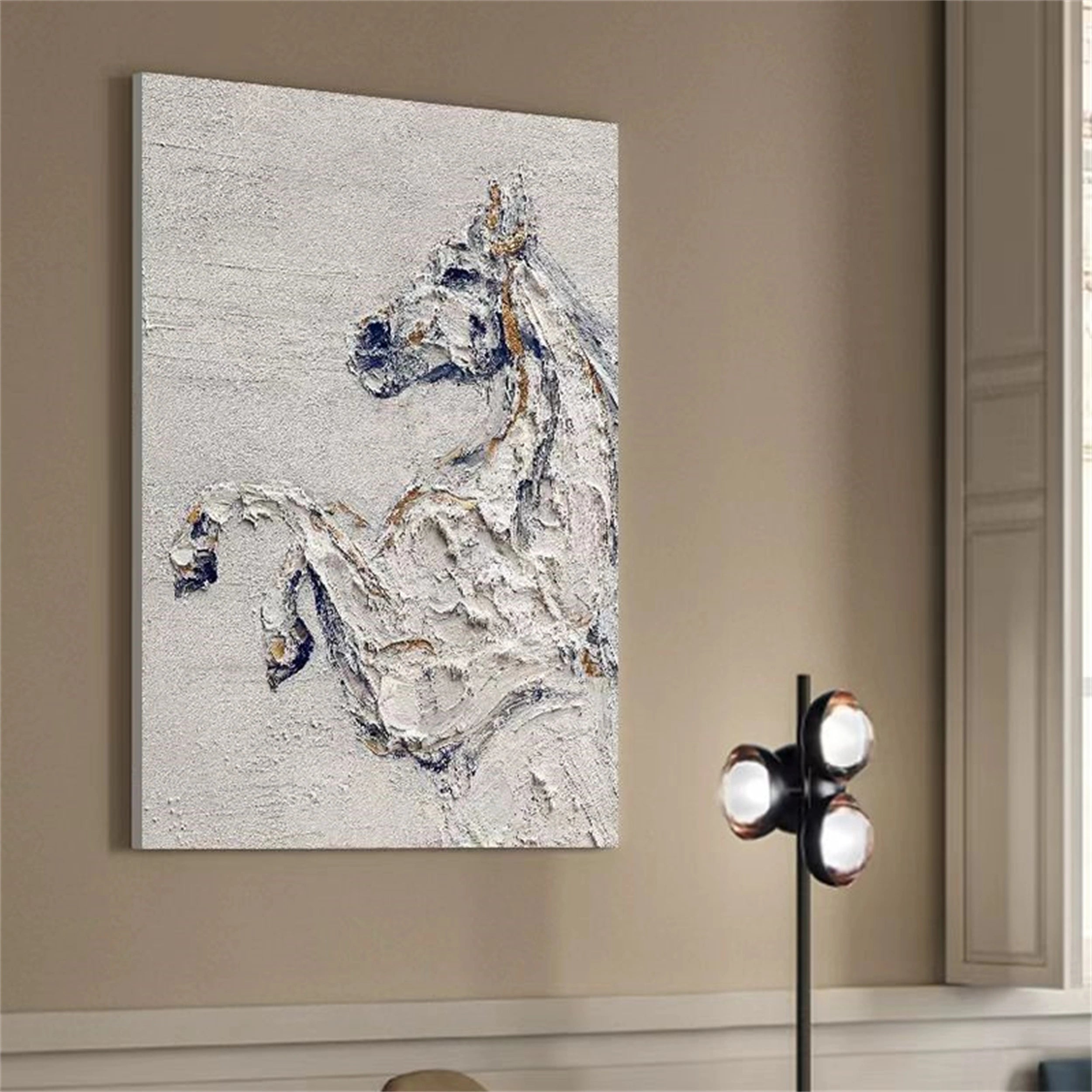 Beige Horse Abstract Animal Wall Art #AL042