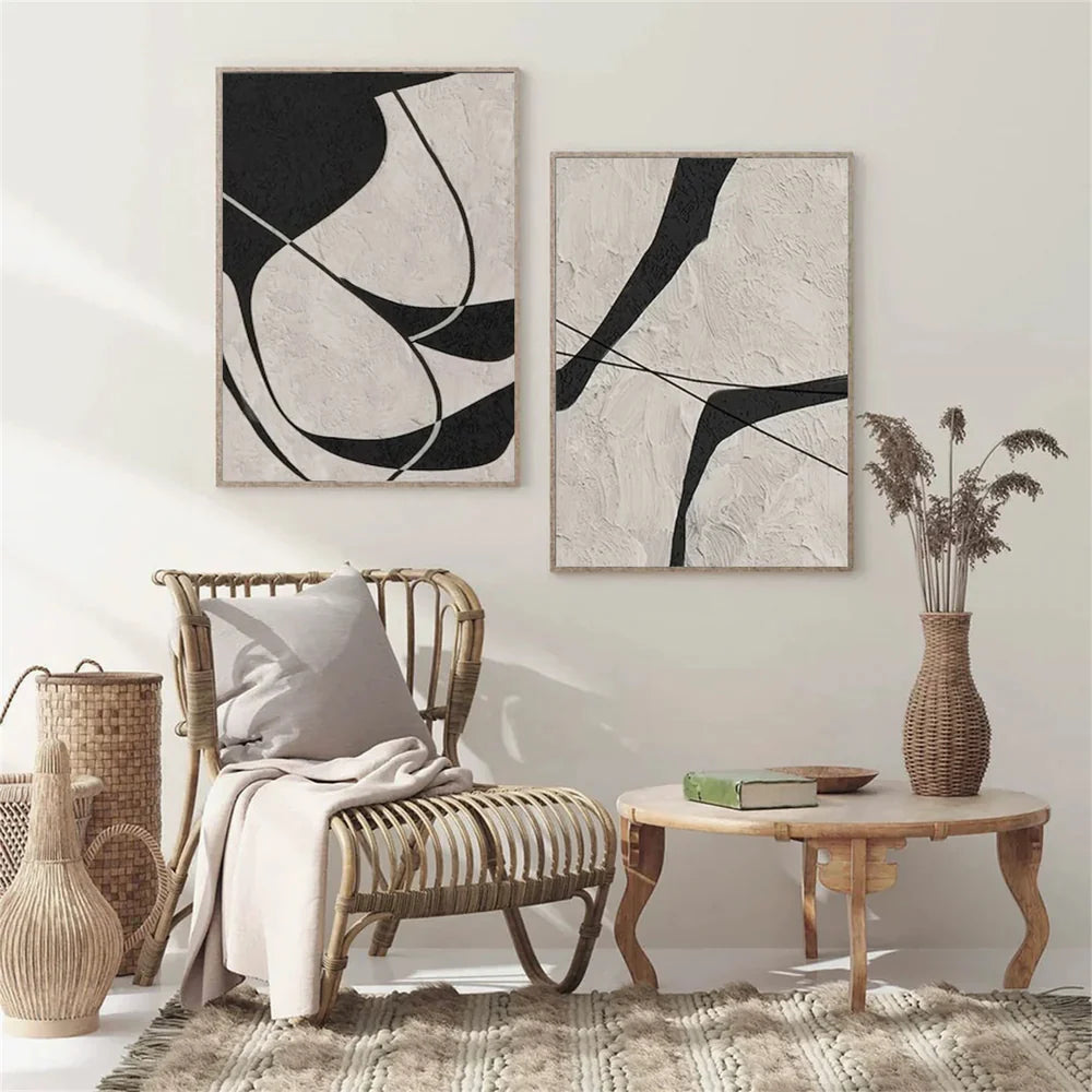 Beige & Black Abstract Textured Painting Set of 2 #WS325