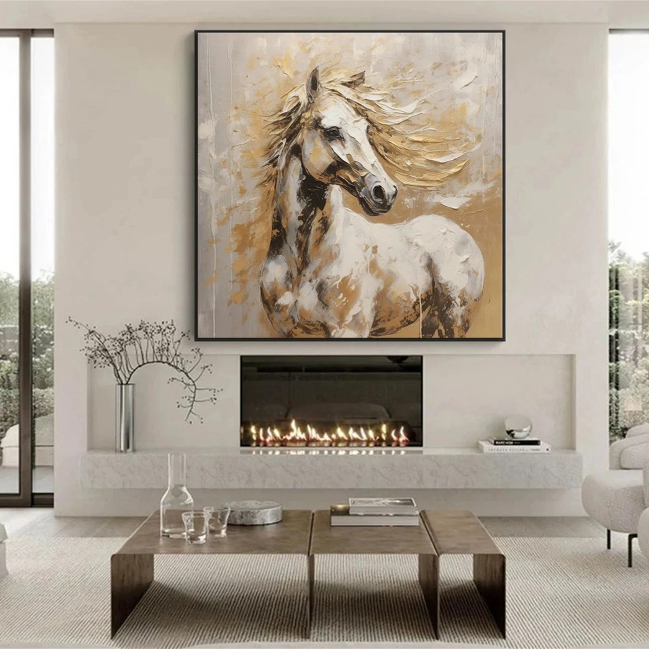 Beige and Brown Horse Abstract Animal Wall Art #AL075