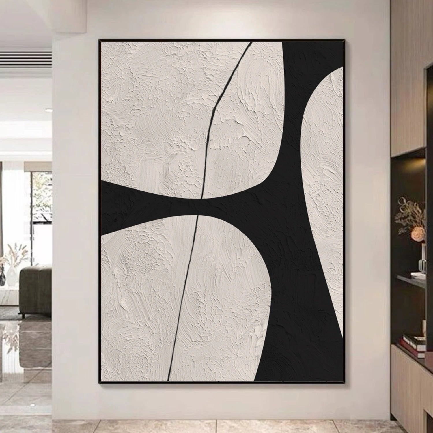 Beige & Black Abstract Textured Canvas Art #WS783