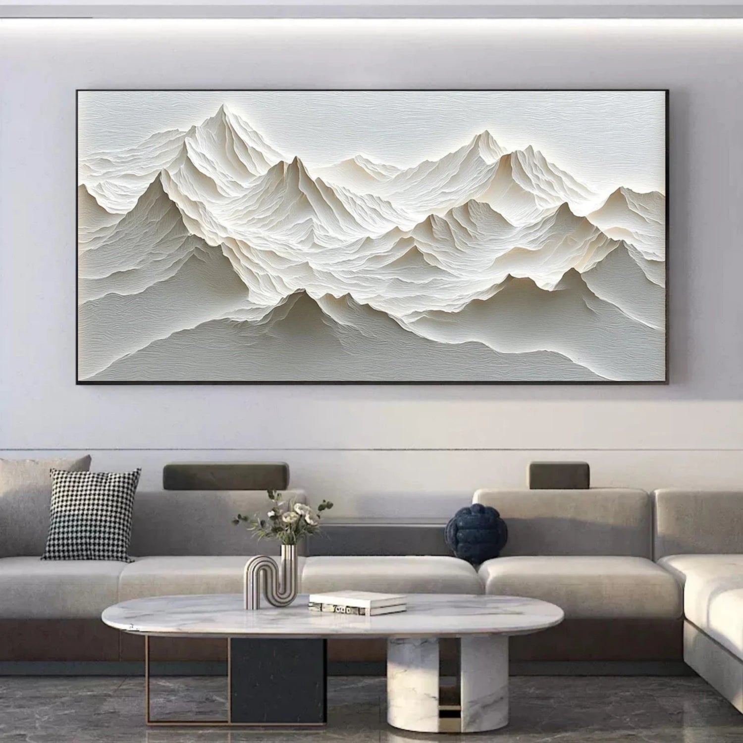 White Minimalistic Mountain Textured Art #MM210