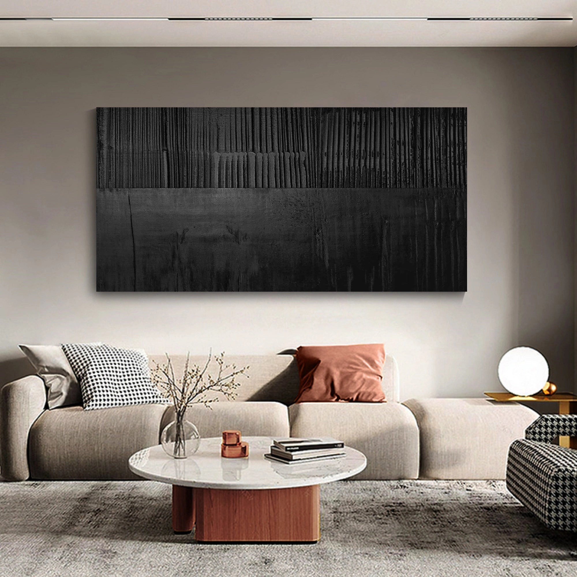 Oversize Black Textured Minimalist Framed Canvas for Living Room/Bedroom