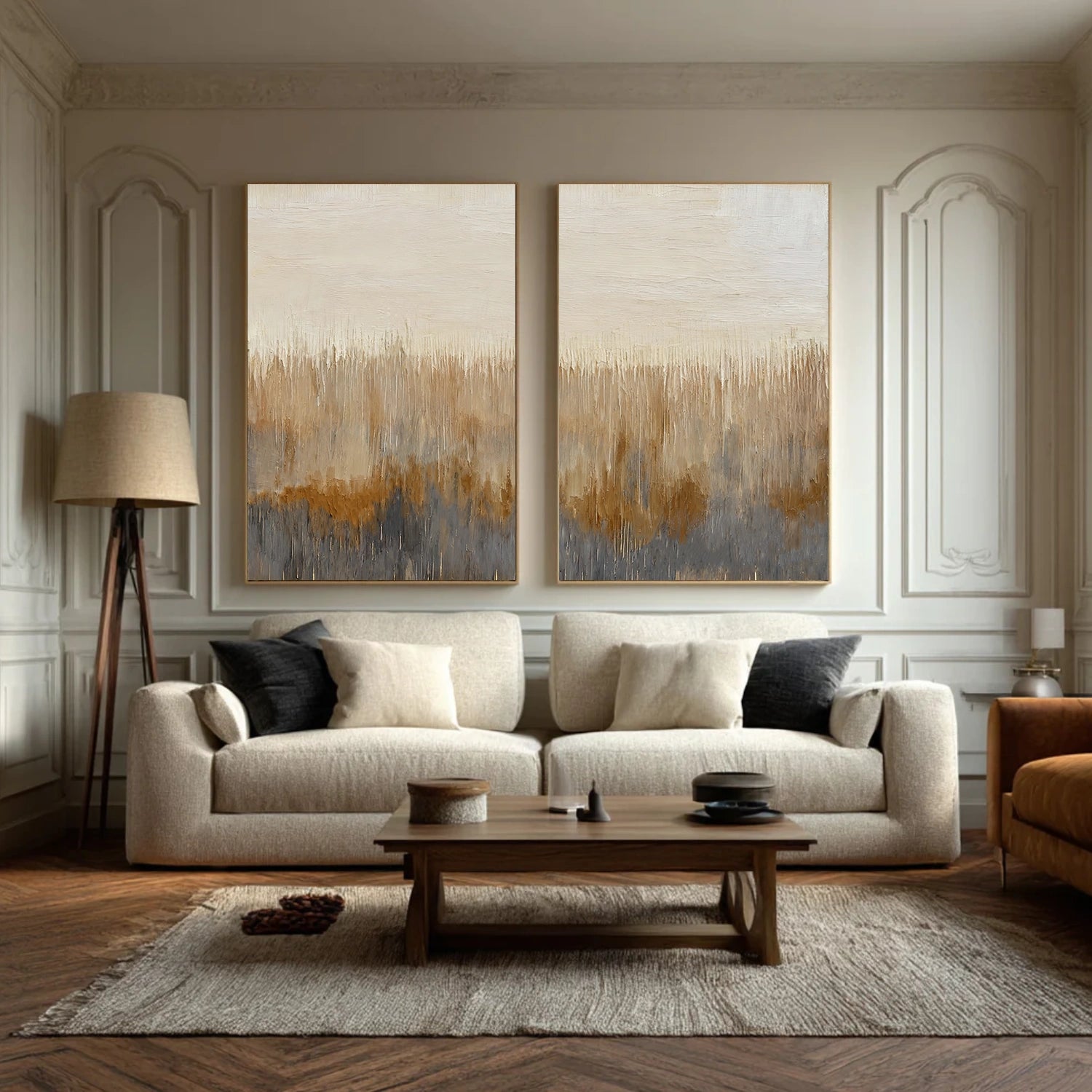Beige and Brown Abstract Canvas Art Set of 2 #WS896