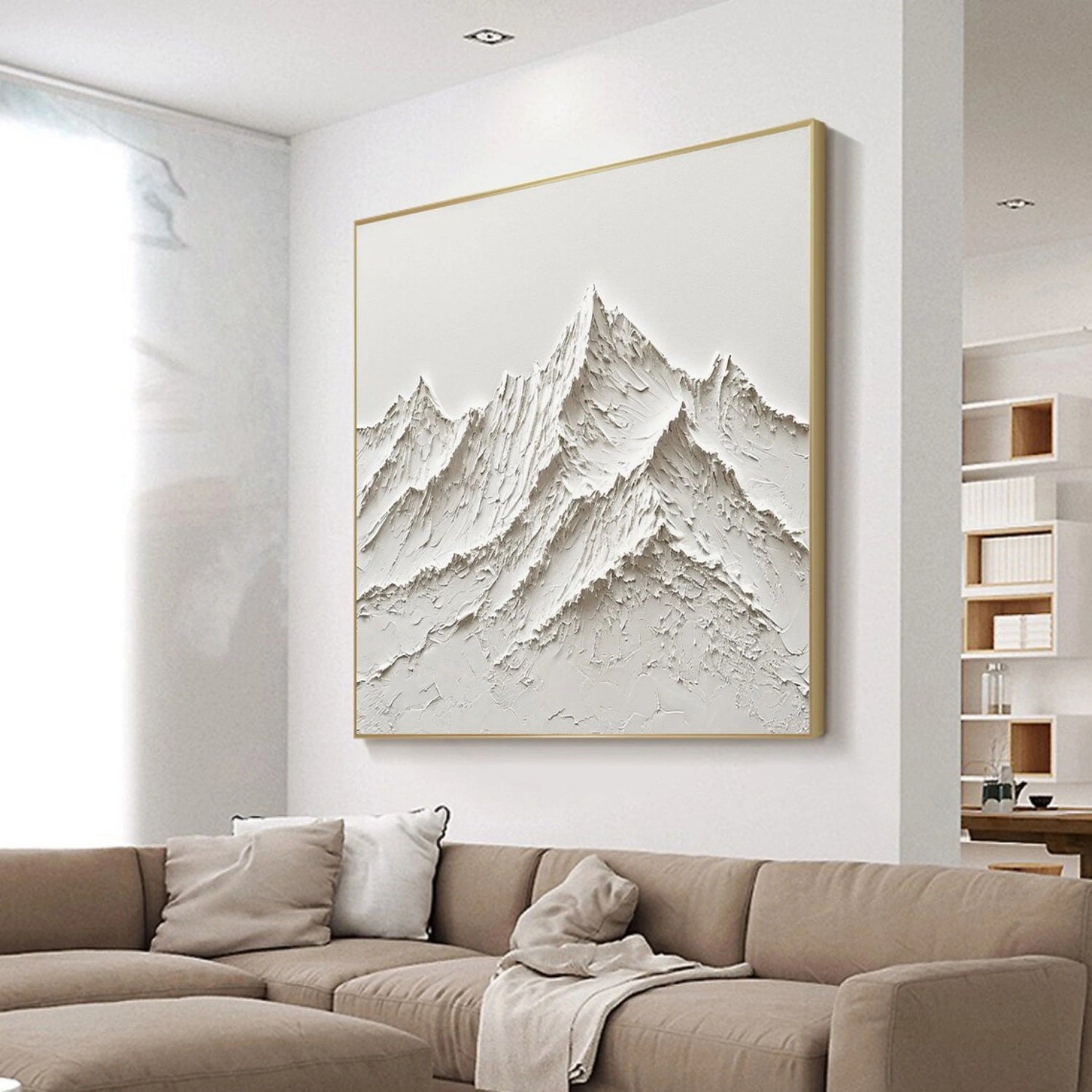 White Minimalistic Mountain Textured Art #MM204