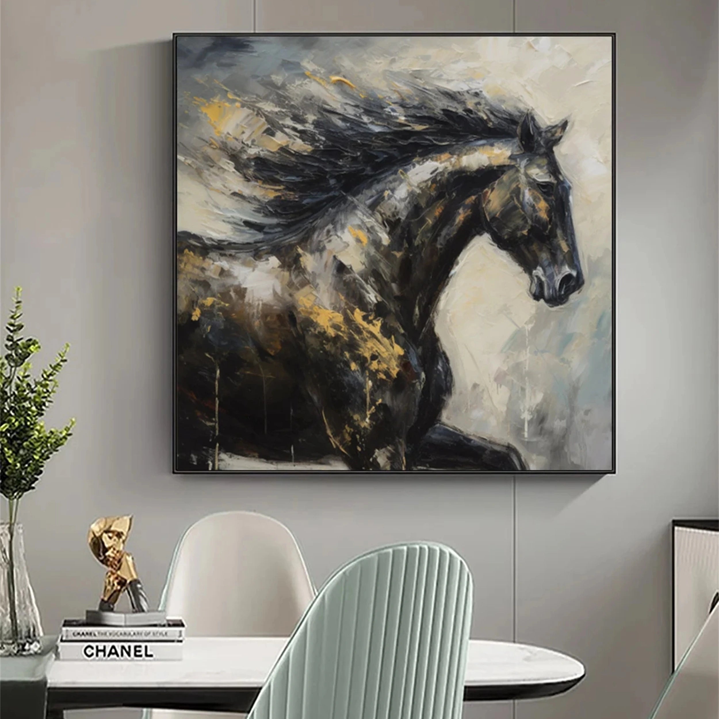 Black Horse Abstract Animal Wall Art #AL045