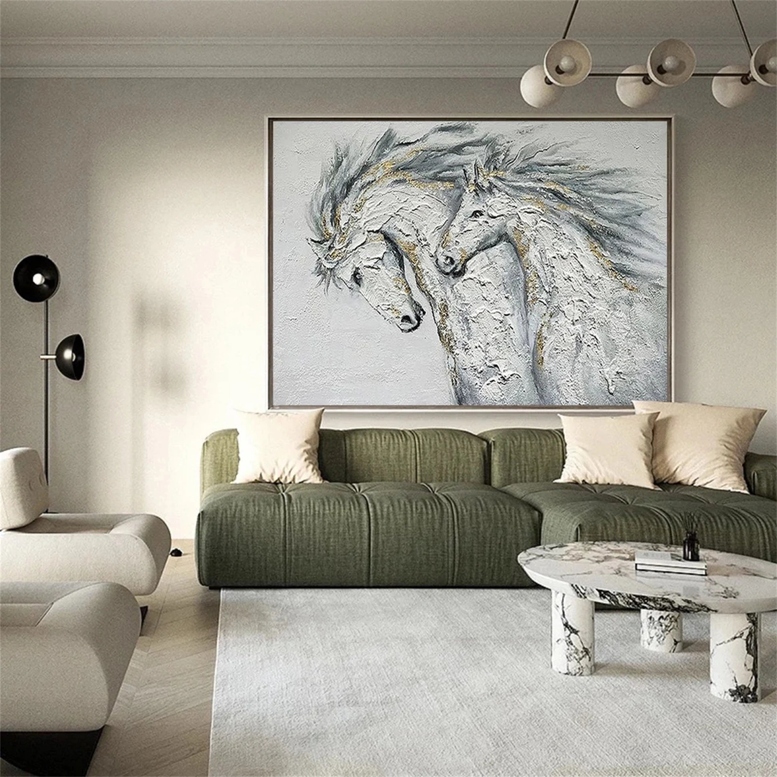 White and Black Horse Abstract Animal Wall Art #AL047